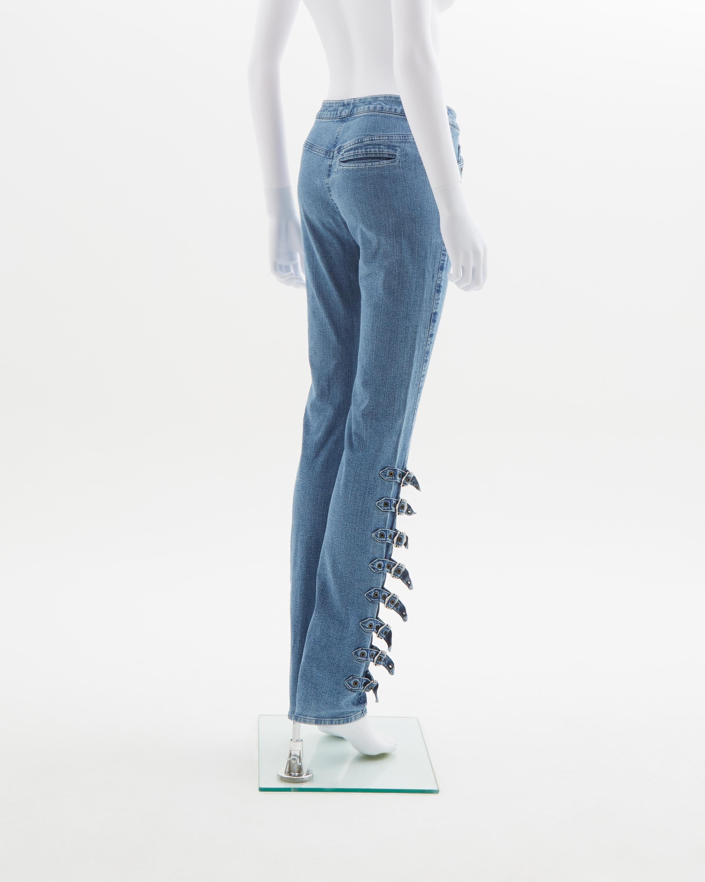 Blue Christian Dior by John Galliano blue cotton buckle leg pants, fw2003 For Sale