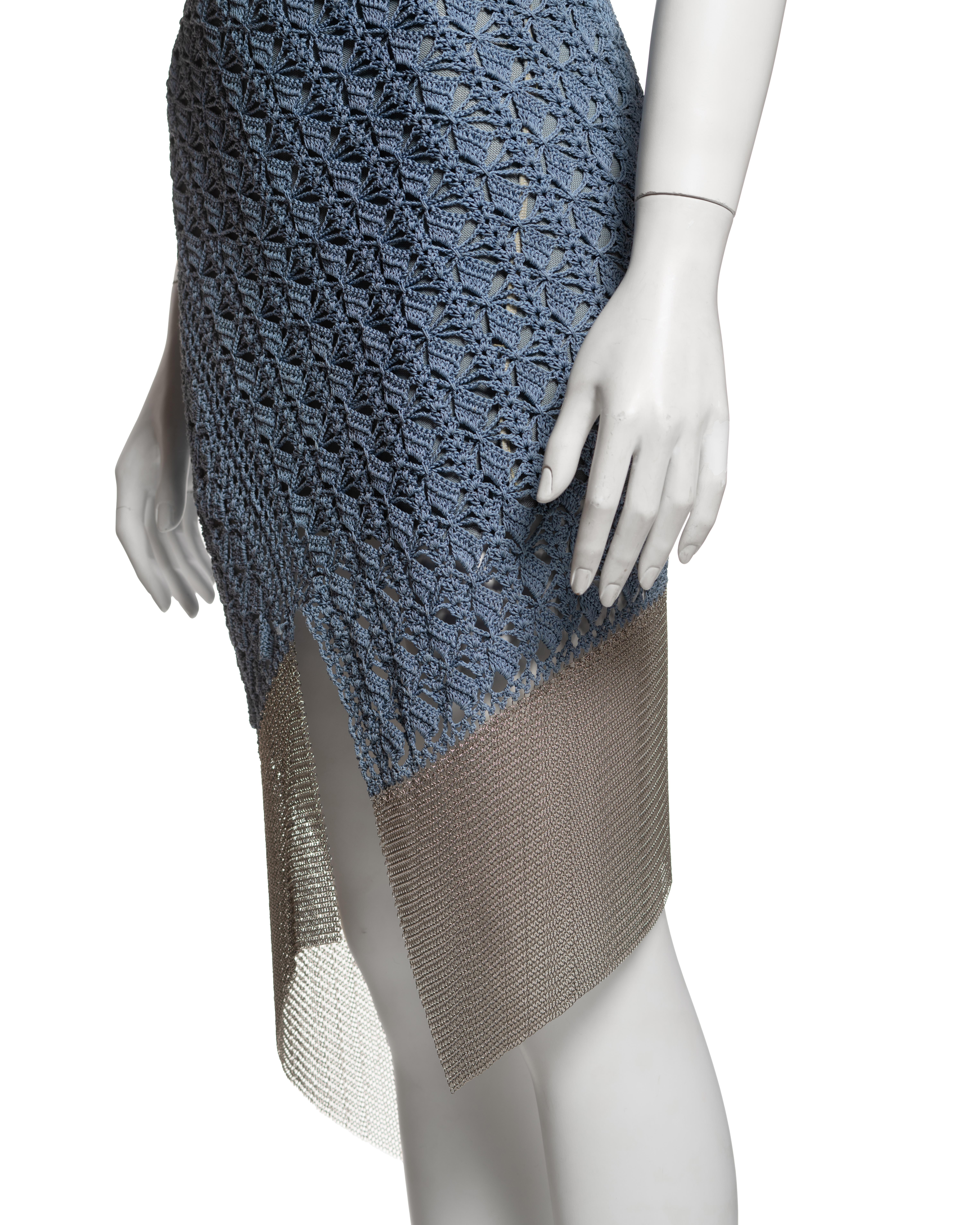 Christian Dior by John Galliano Blue Crochet and Chainmail Dress, SS 2001 For Sale 5