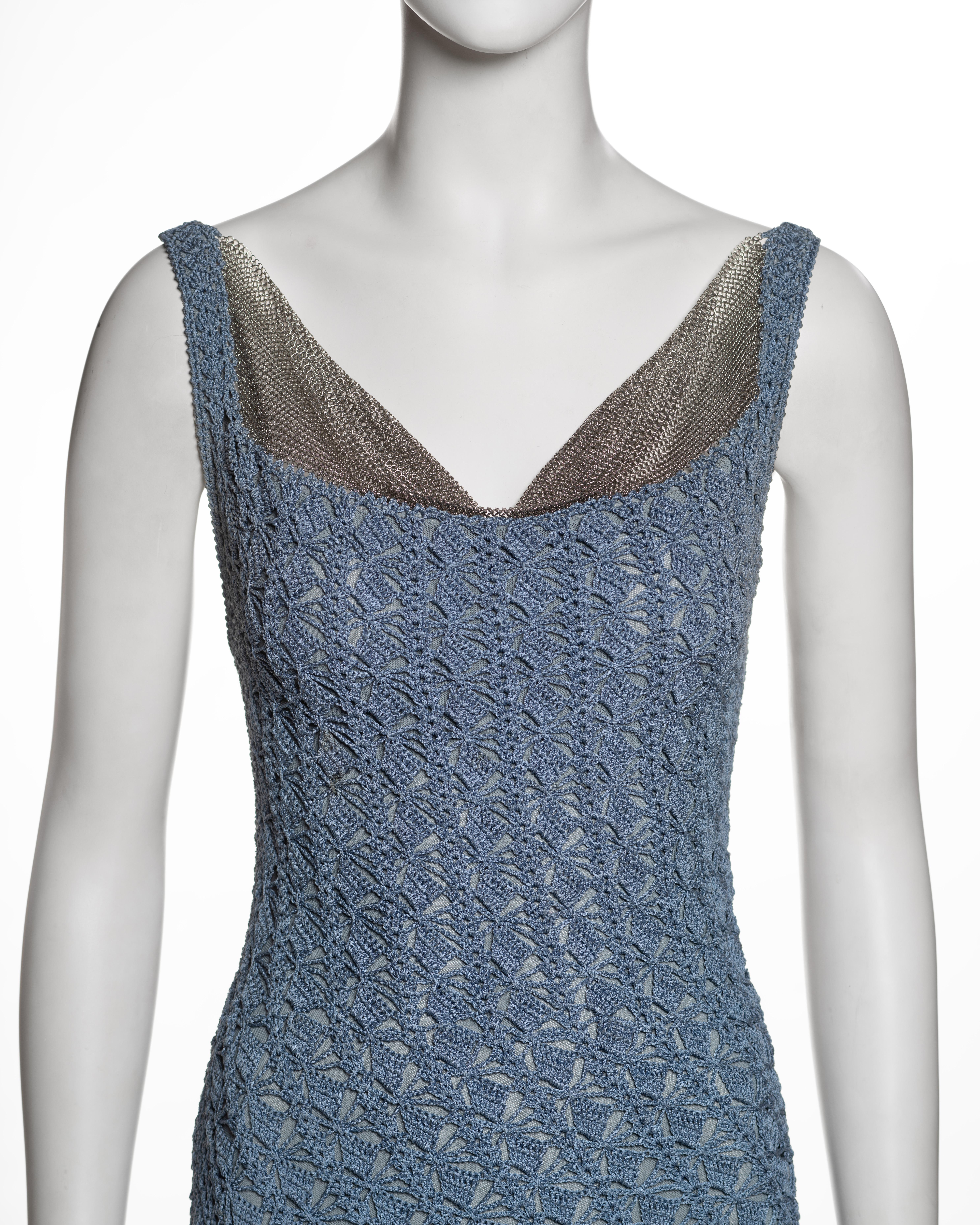 Gray Christian Dior by John Galliano Blue Crochet and Chainmail Dress, SS 2001 For Sale