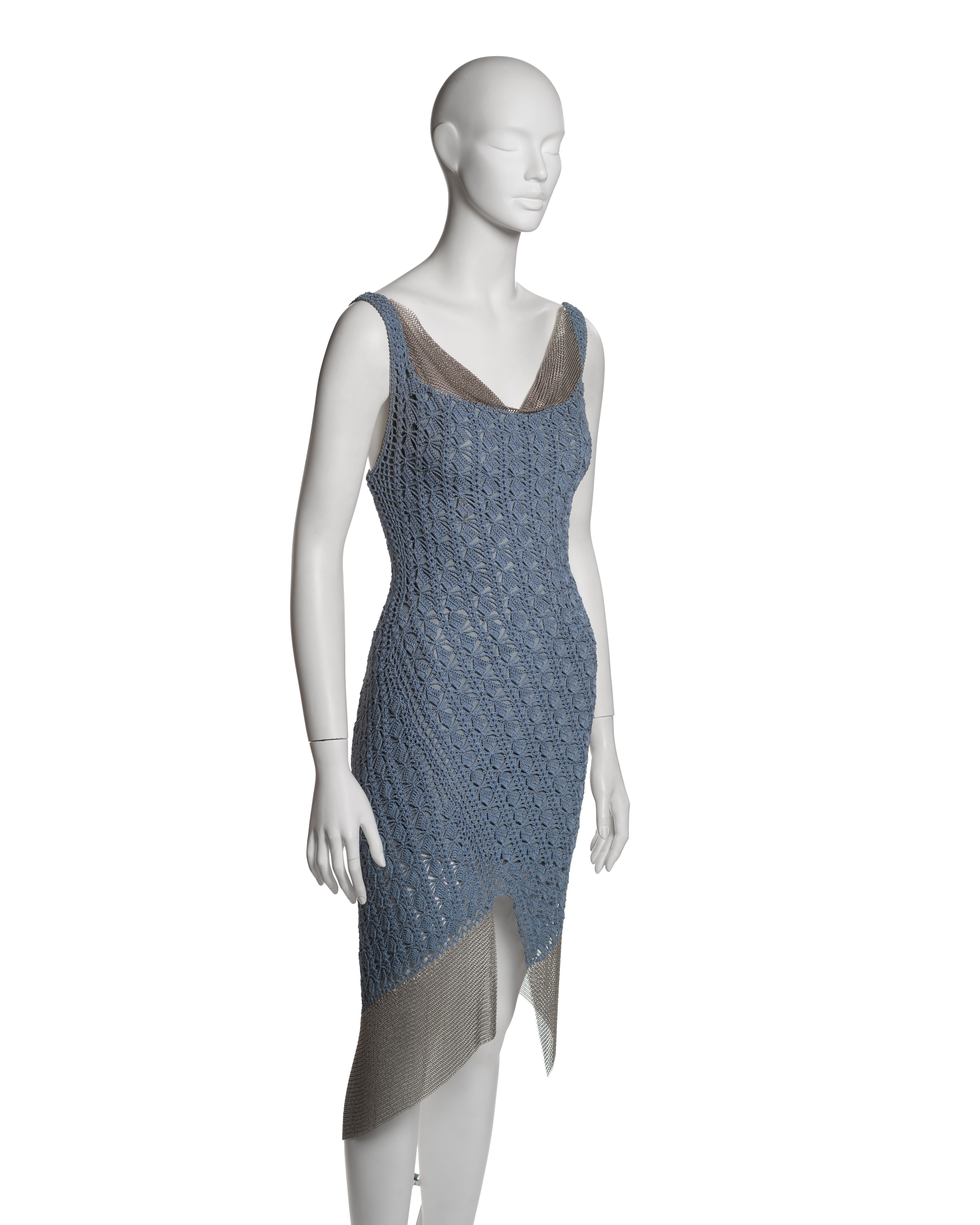 Christian Dior by John Galliano Blue Crochet and Chainmail Dress, SS 2001 In Excellent Condition For Sale In London, GB