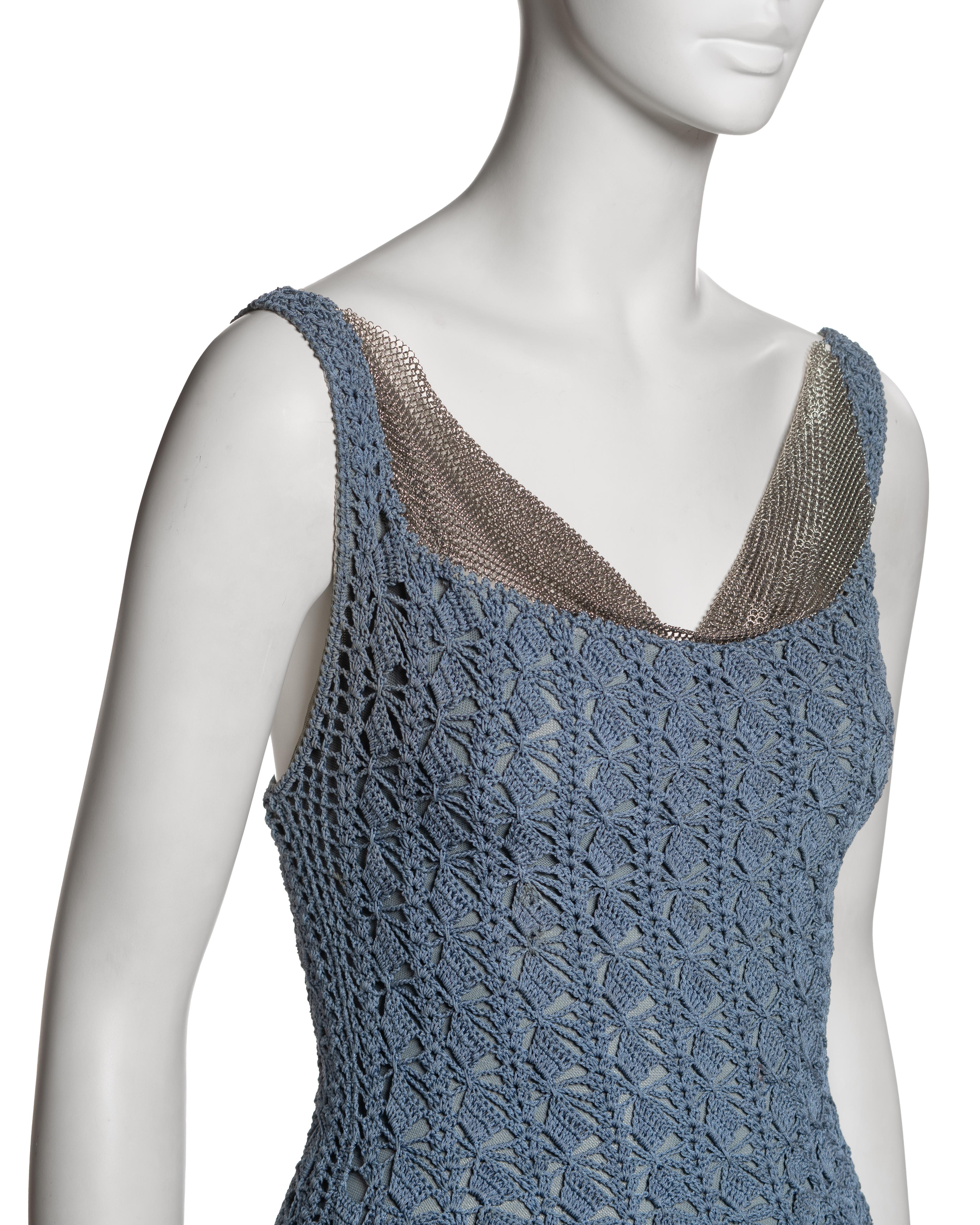 Christian Dior by John Galliano Blue Crochet and Chainmail Dress, SS 2001 For Sale 1