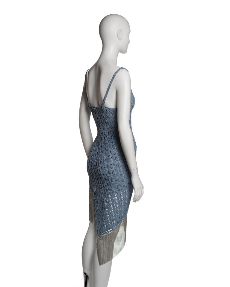 Christian Dior by John Galliano Blue Crochet and Chainmail Dress, SS 2001  For Sale at 1stDibs