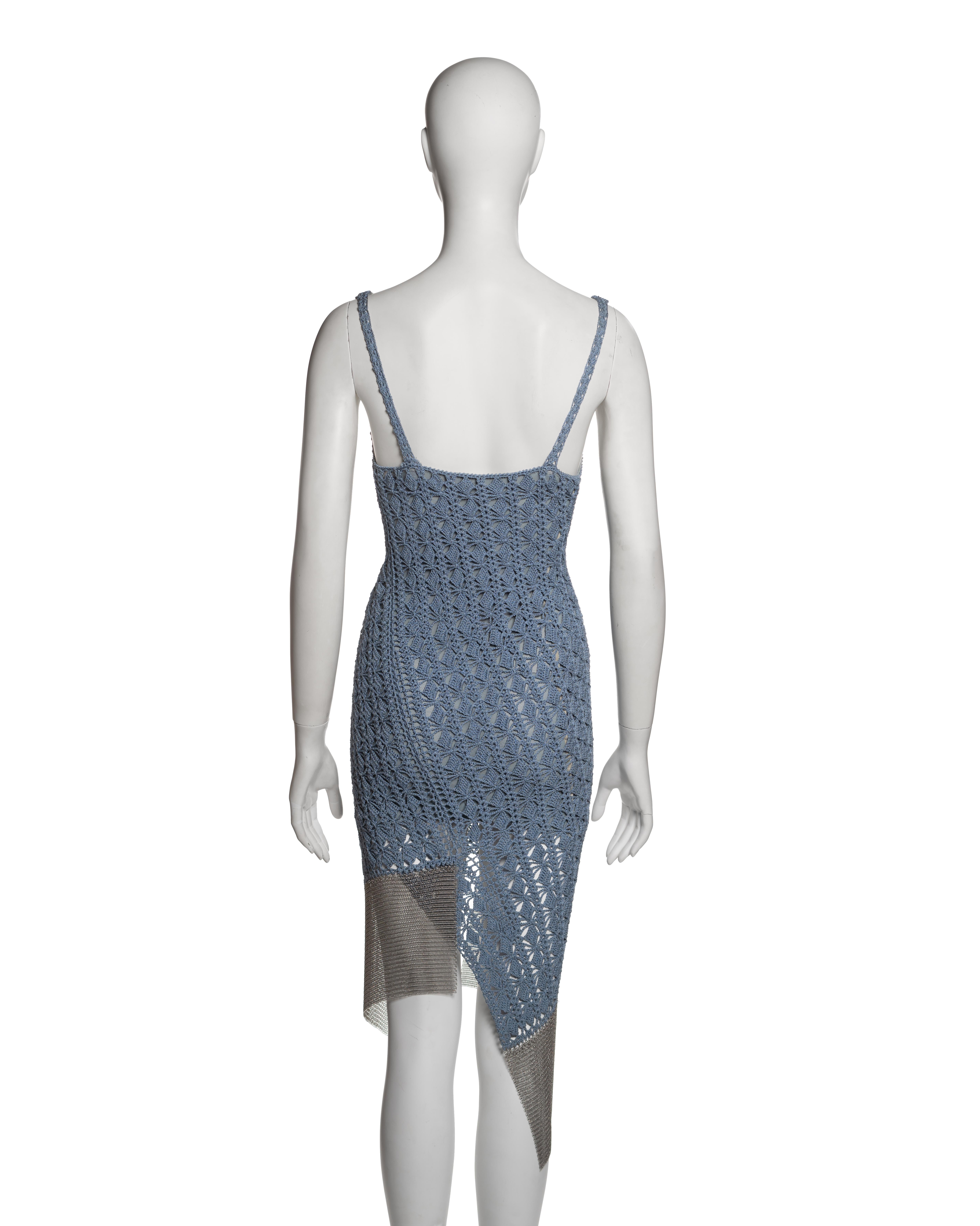 Christian Dior by John Galliano Blue Crochet and Chainmail Dress, SS 2001 For Sale 3