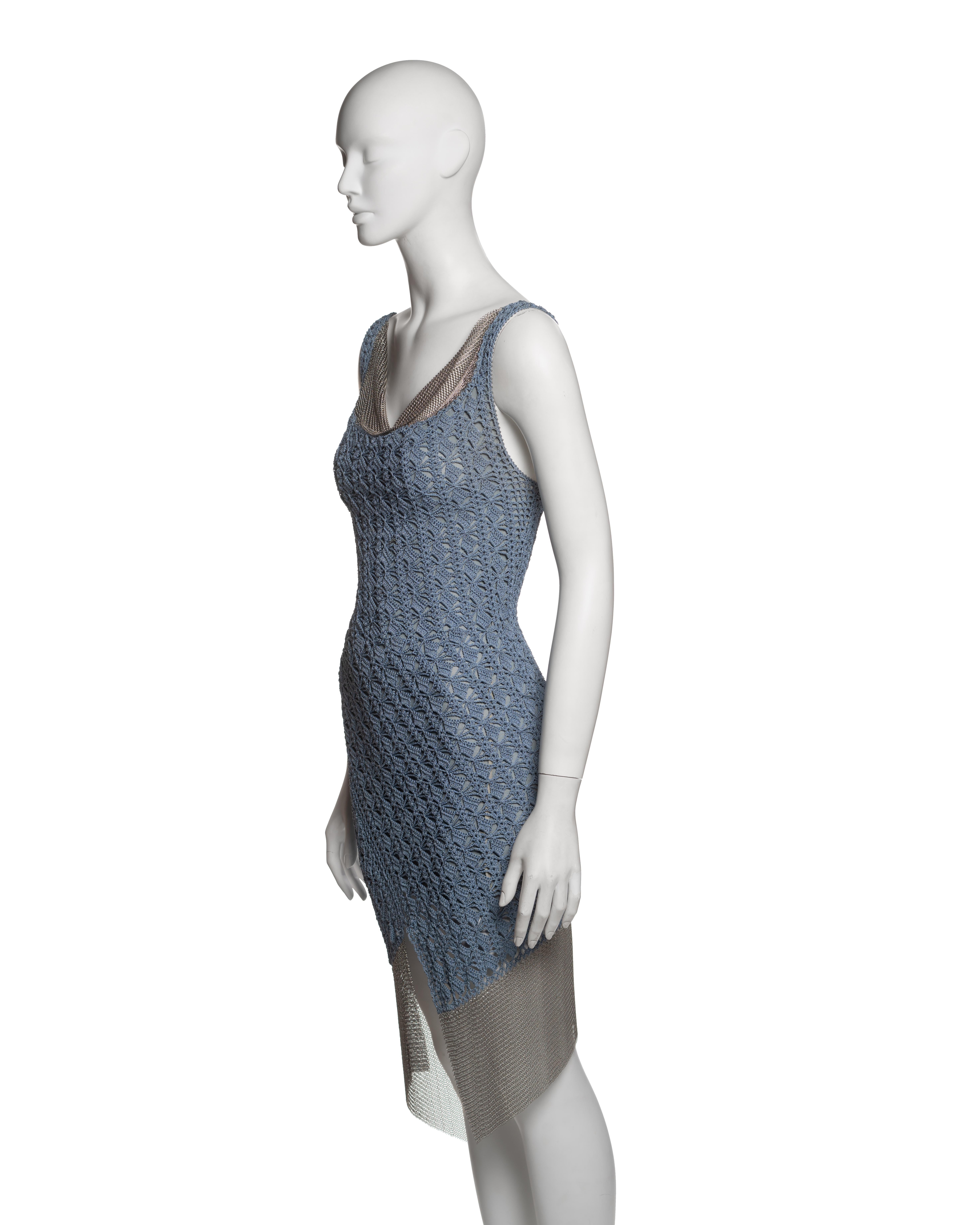 Christian Dior by John Galliano Blue Crochet and Chainmail Dress, SS 2001 For Sale 4