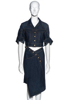 Christian Dior by John Galliano blue denim cropped jacket and skirt set, ss 2000