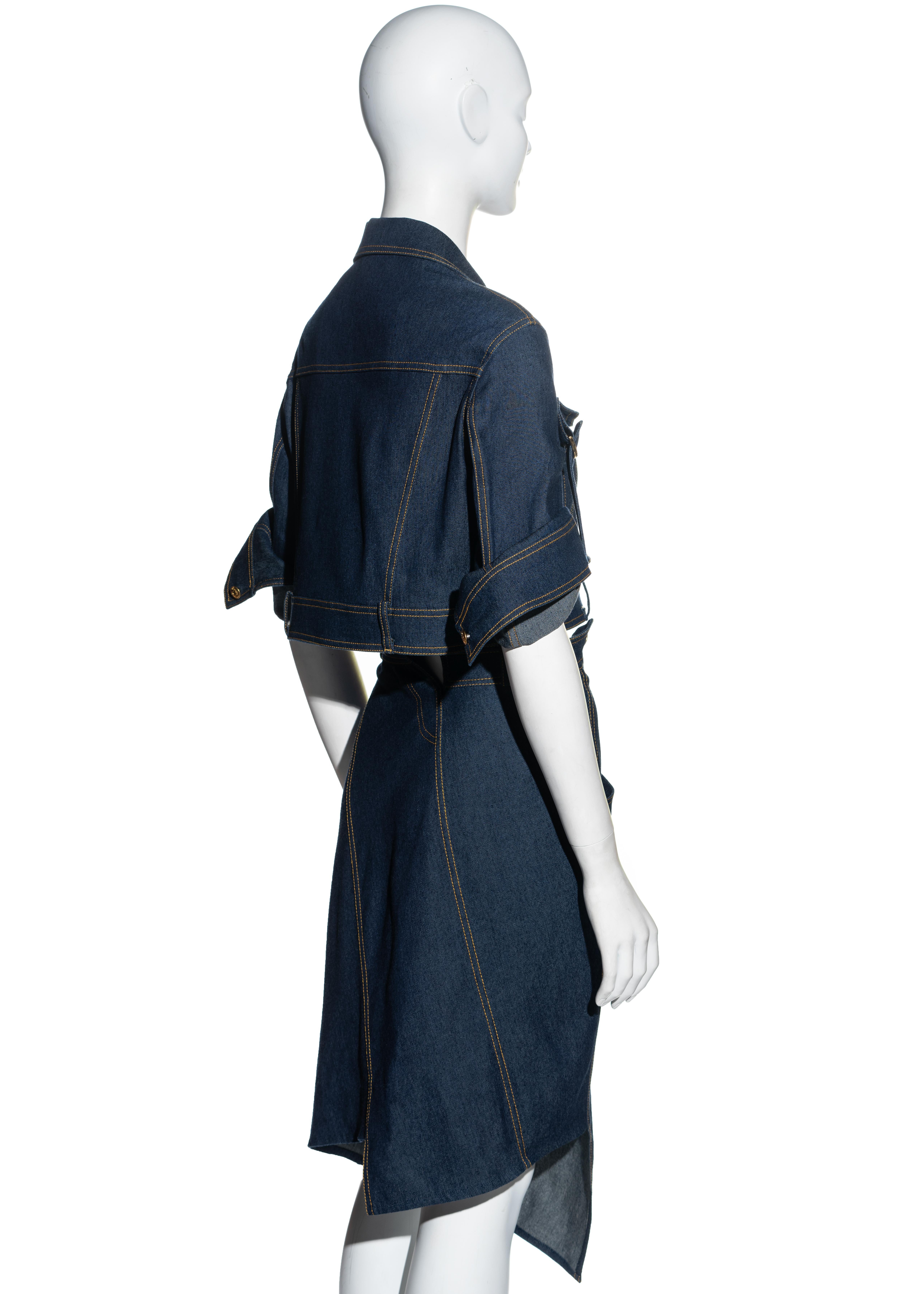 Christian Dior by John Galliano blue denim cropped jacket and skirt set, ss 2000 In Excellent Condition For Sale In London, GB