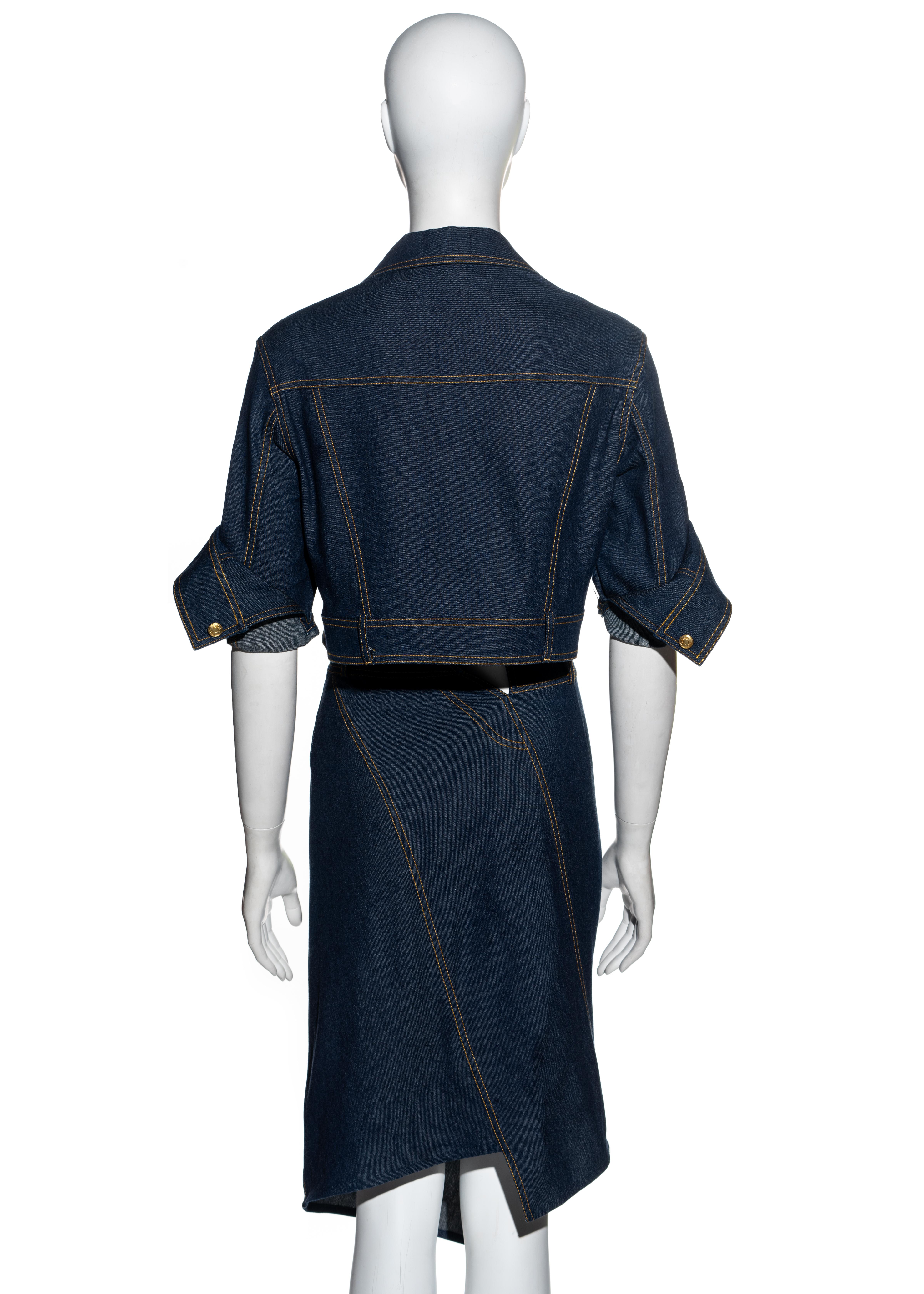 Women's Christian Dior by John Galliano blue denim cropped jacket and skirt set, ss 2000 For Sale