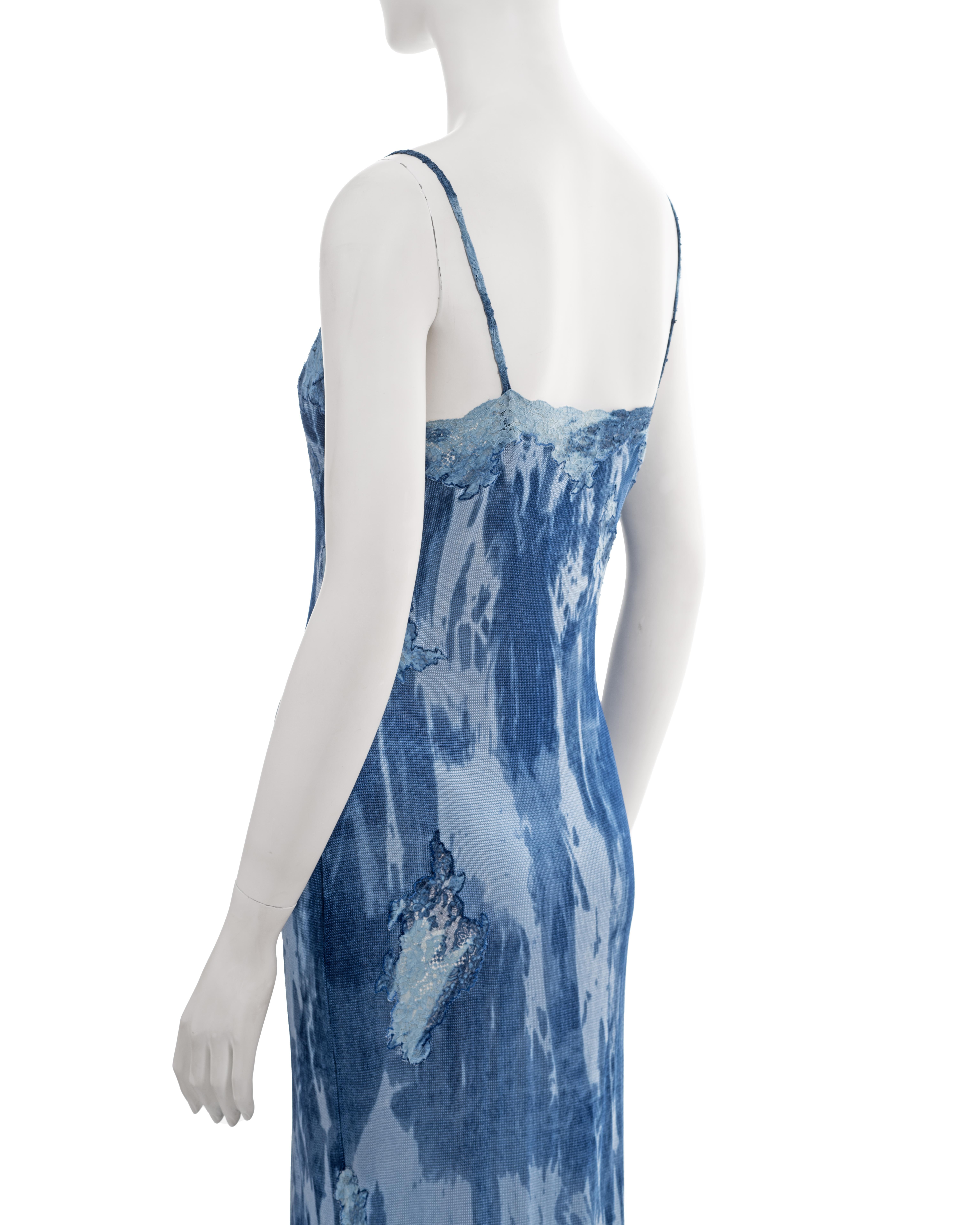 Christian Dior by John Galliano blue denim knit and lace evening dress, fw 2000 For Sale 6