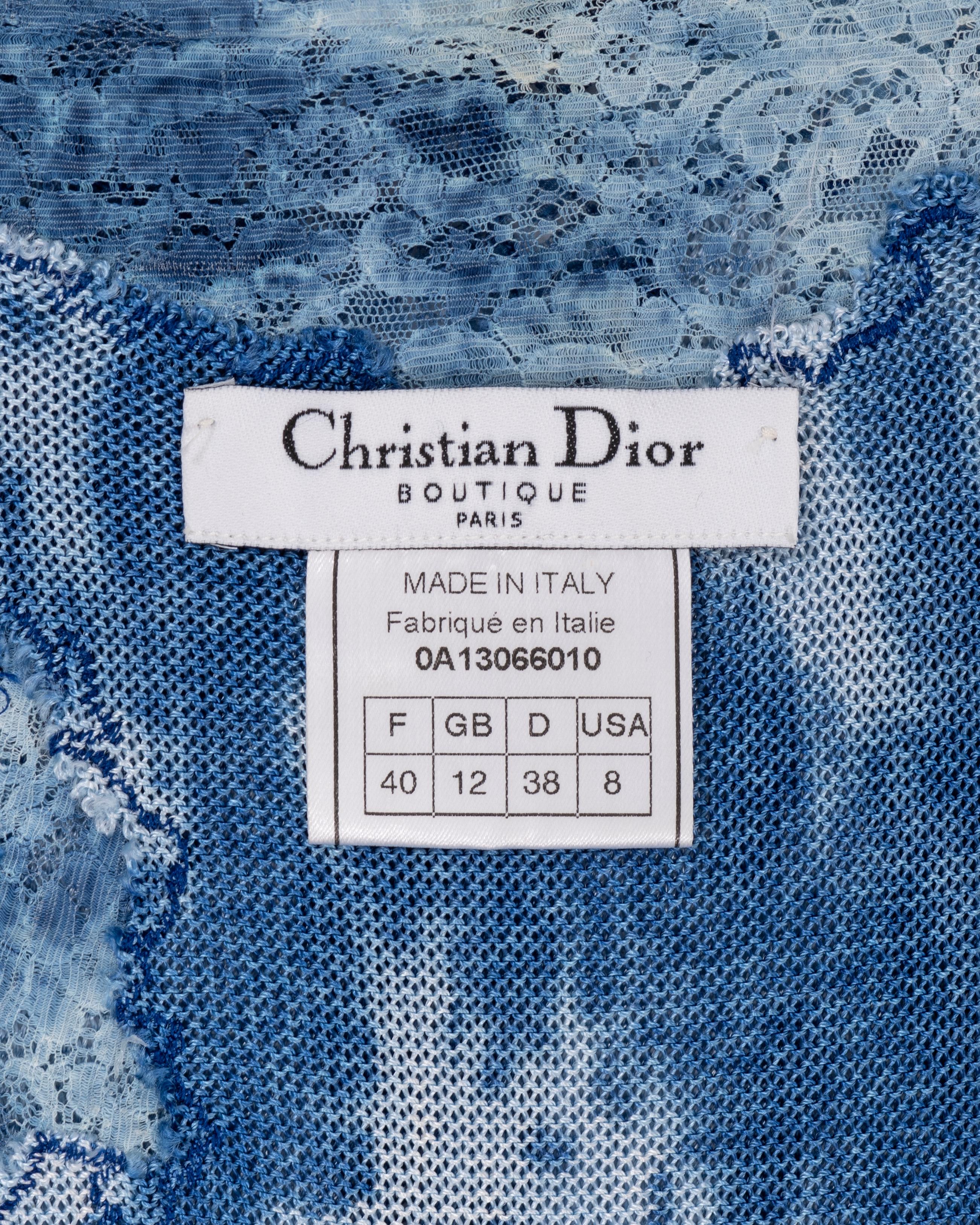 Christian Dior by John Galliano blue denim knit and lace evening dress, fw 2000 For Sale 10