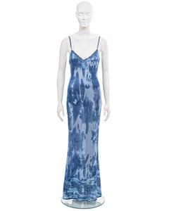 Christian Dior by John Galliano blue denim knit and lace evening dress, fw 2000