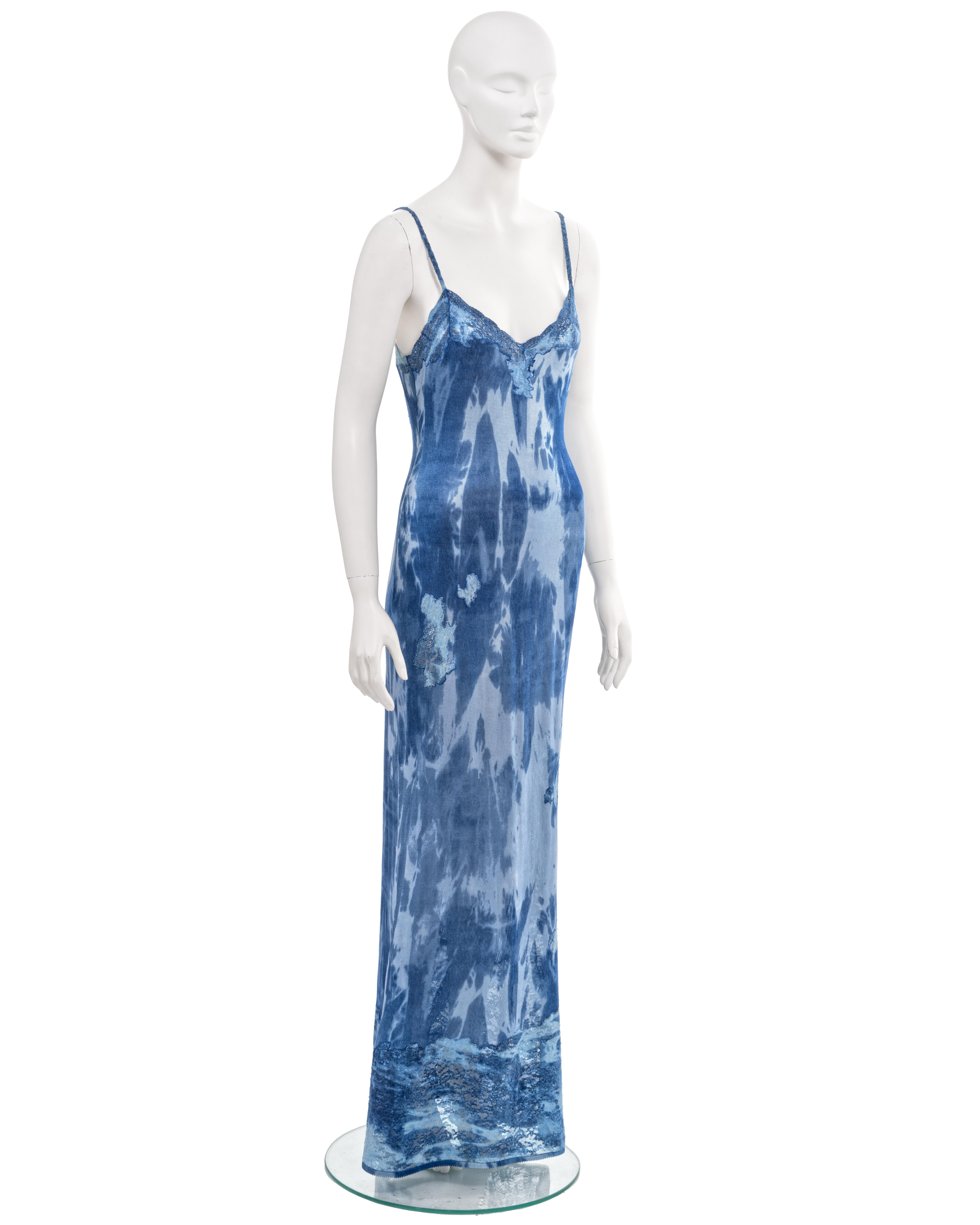 Christian Dior by John Galliano blue denim knit and lace evening dress, fw 2000 For Sale 1