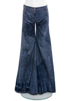 Christian Dior by John Galliano Pantalones anchos con estampado vaquero azul, ss 2002