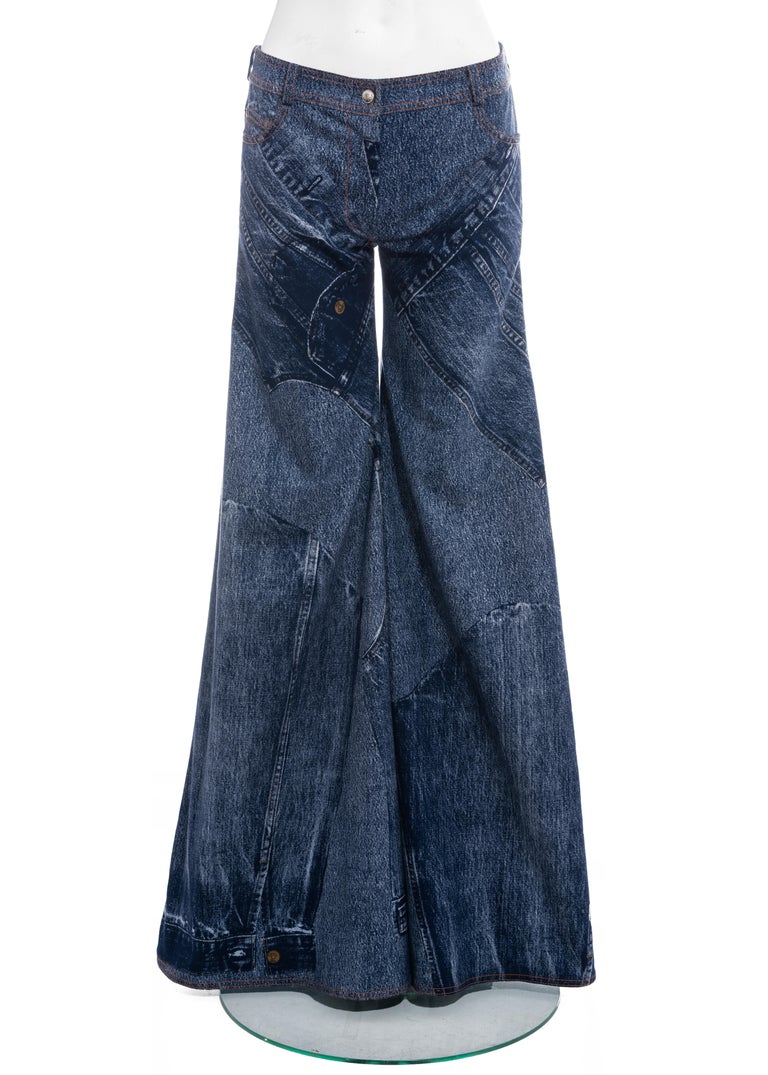 Christian Dior by John Galliano blue denim print wide-leg pants, ss 2002  For Sale at 1stDibs