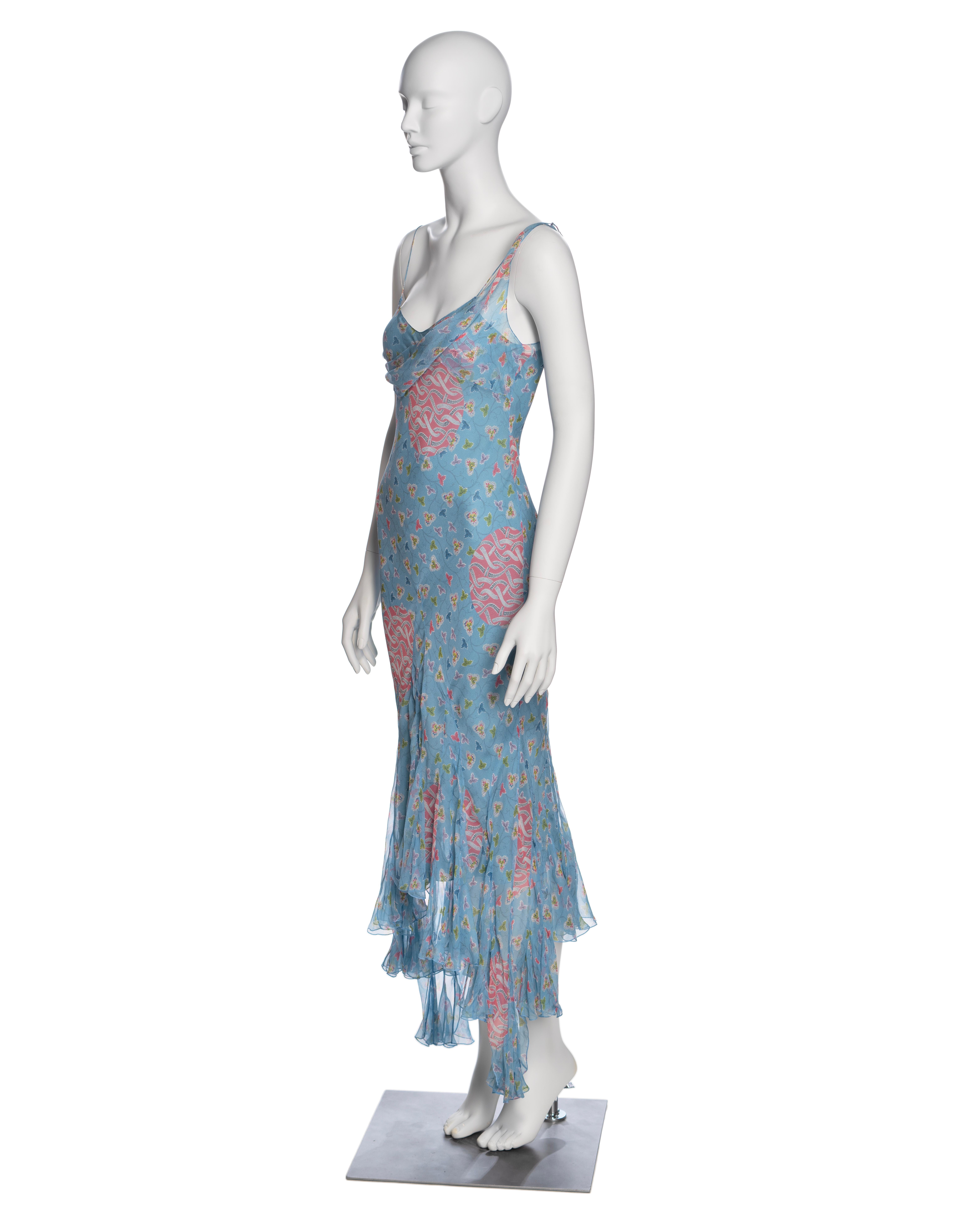 Christian Dior by John Galliano Blue Floral Silk Chiffon Summer Dress, SS 2003 6