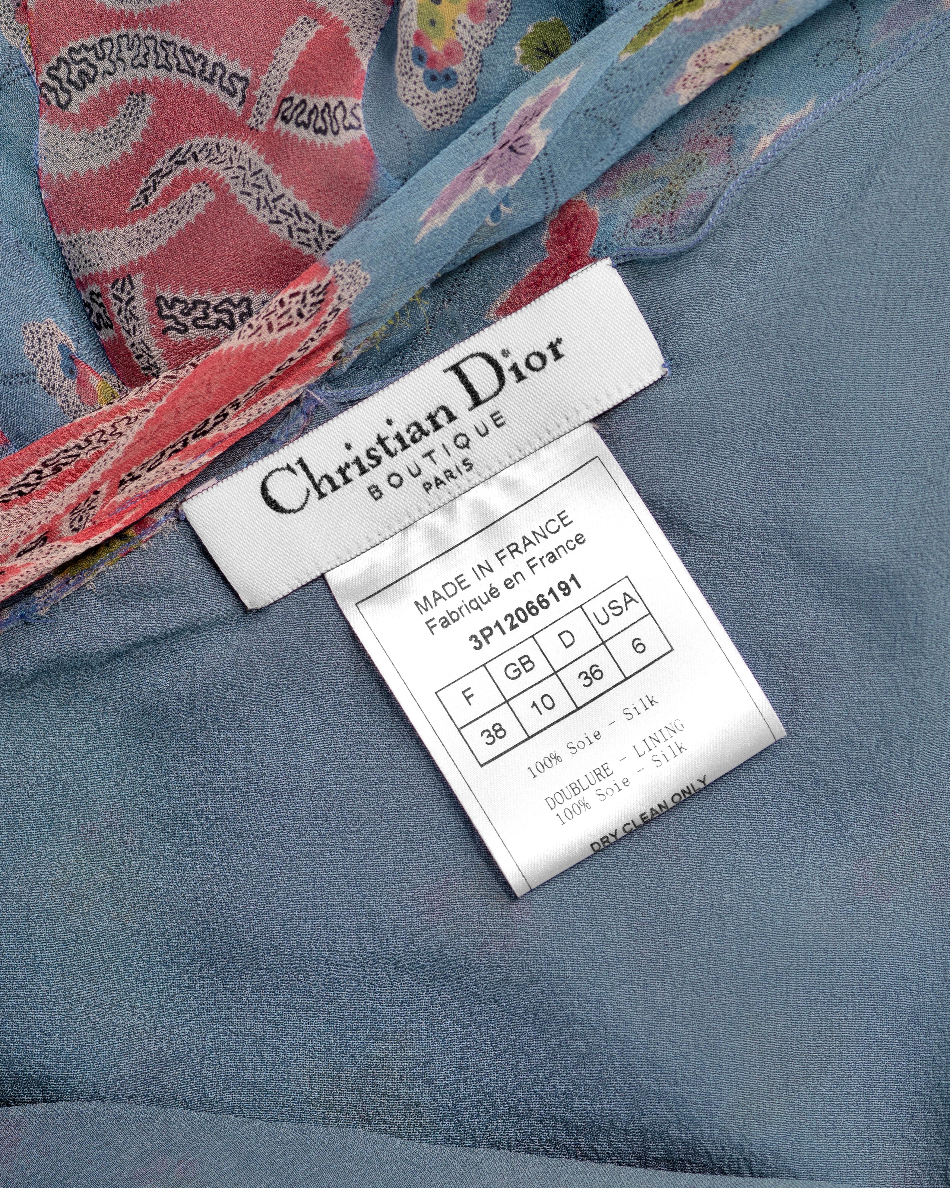 Christian Dior by John Galliano Blue Floral Silk Chiffon Summer Dress, SS 2003 8