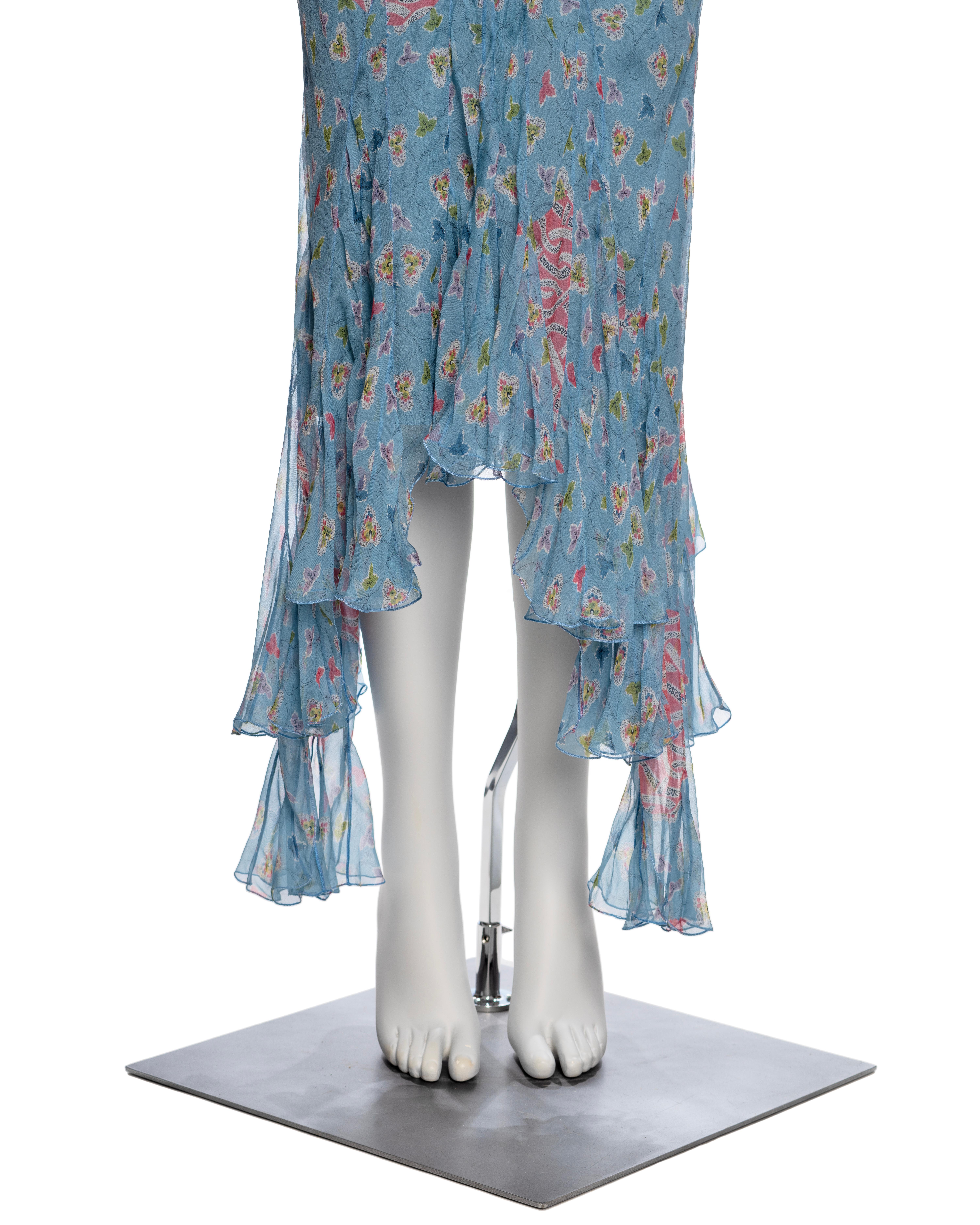 Women's Christian Dior by John Galliano Blue Floral Silk Chiffon Summer Dress, SS 2003