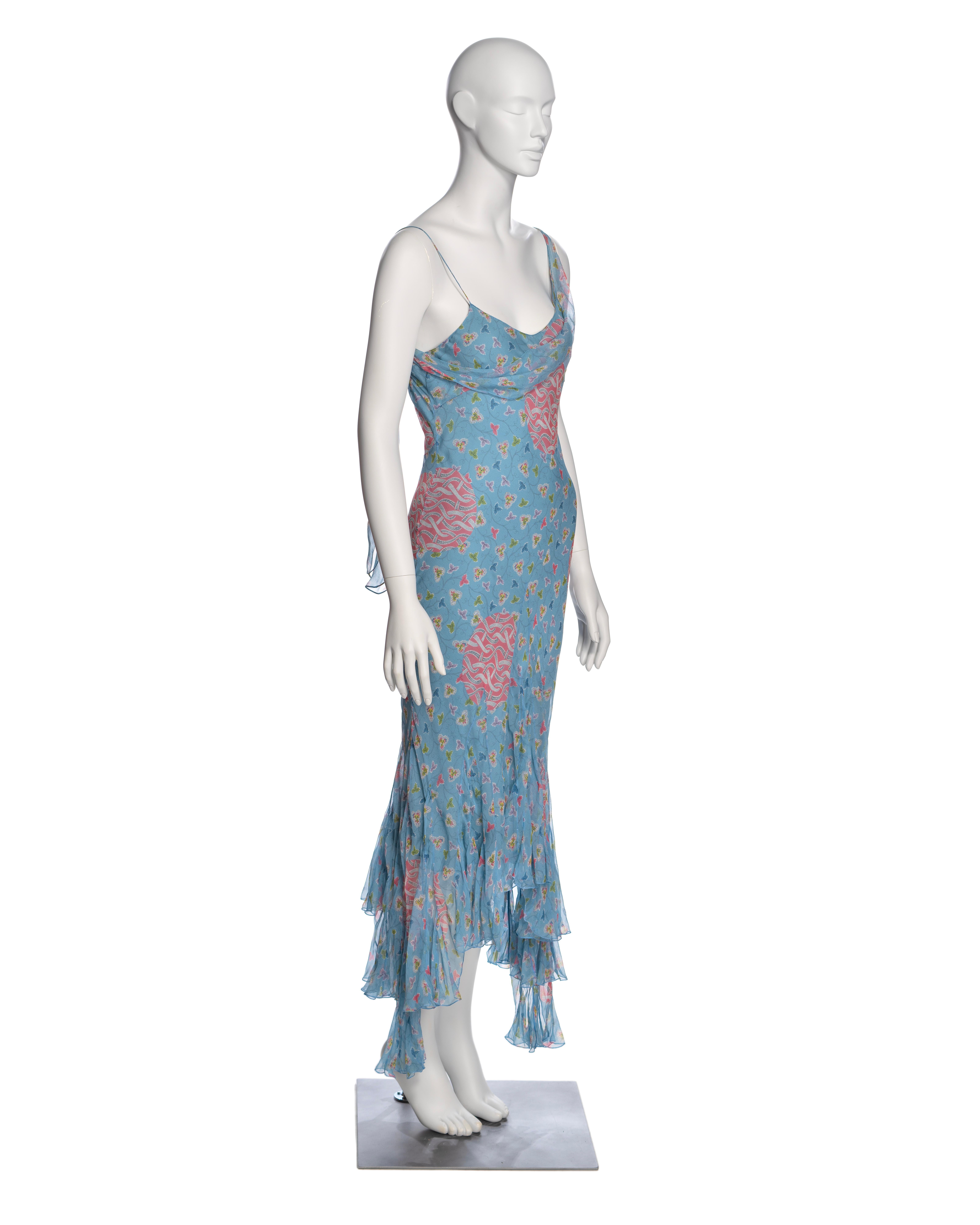 Christian Dior by John Galliano Blue Floral Silk Chiffon Summer Dress, SS 2003 1