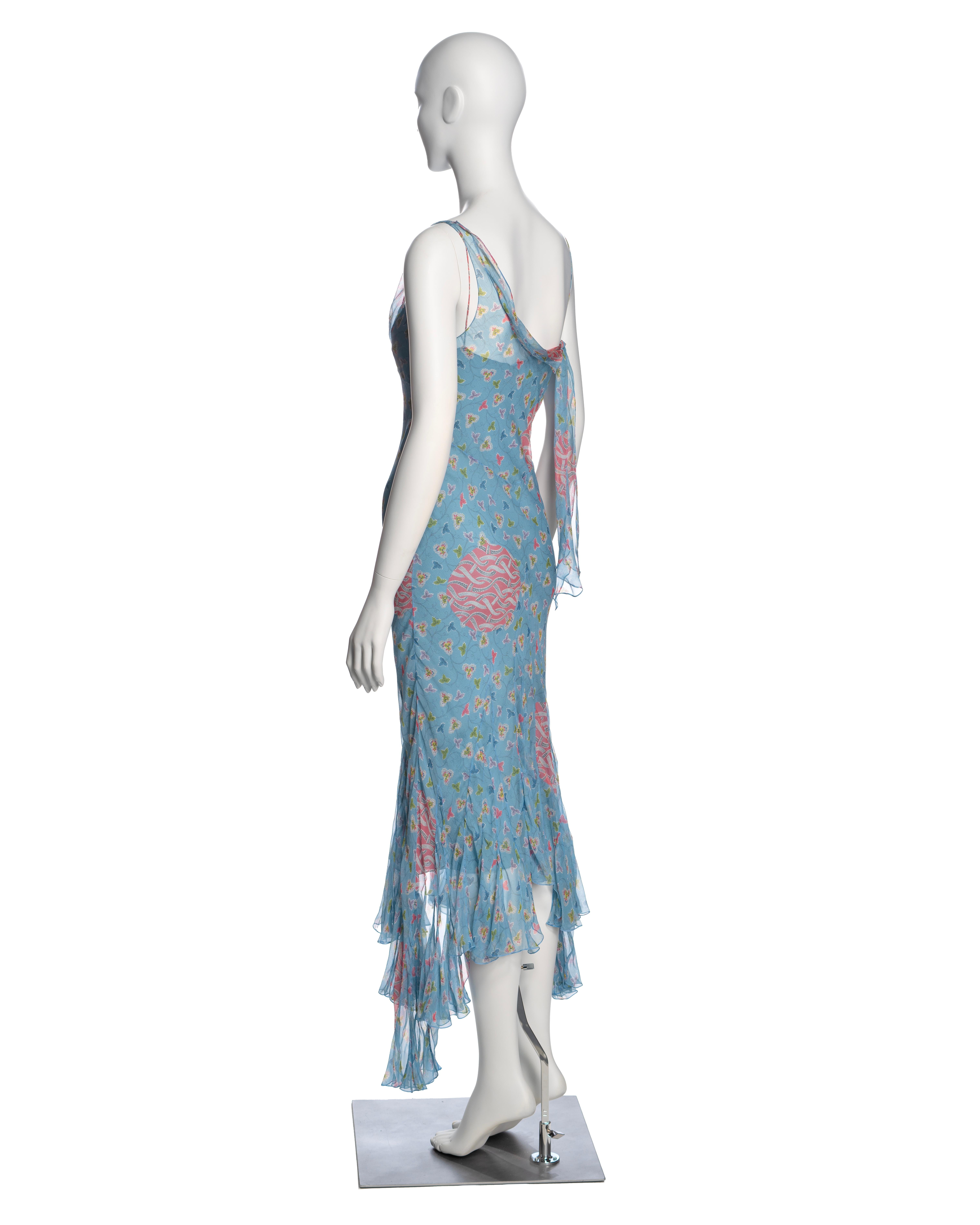 Christian Dior by John Galliano Blue Floral Silk Chiffon Summer Dress, SS 2003 3