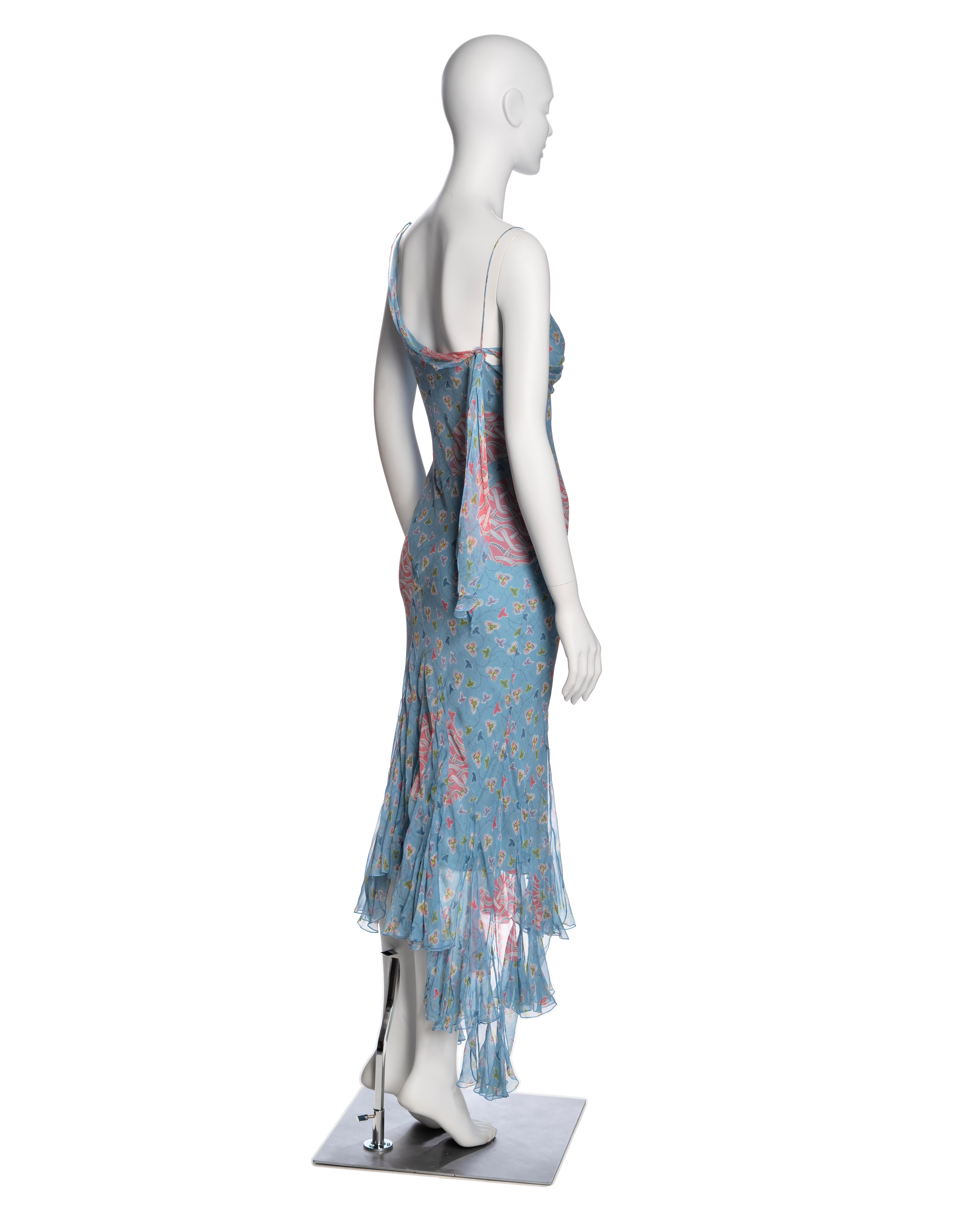 Christian Dior by John Galliano Blue Floral Silk Chiffon Summer Dress, SS 2003 5