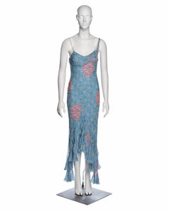 Christian Dior by John Galliano Blue Floral Silk Chiffon Summer Dress, SS 2003