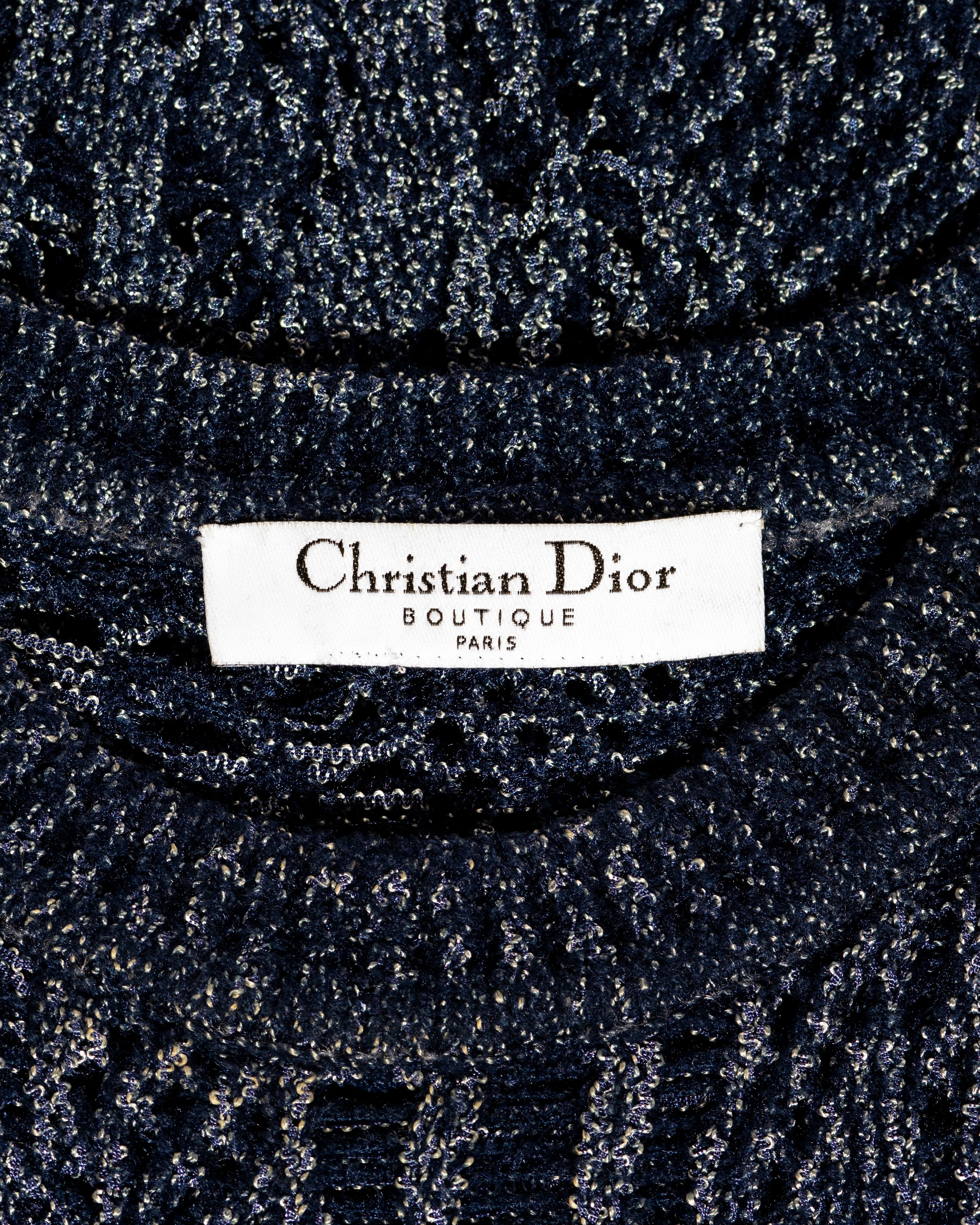 Christian Dior by John Galliano blue open-knit sleeveless bodycon dress, ss 2000 For Sale 3