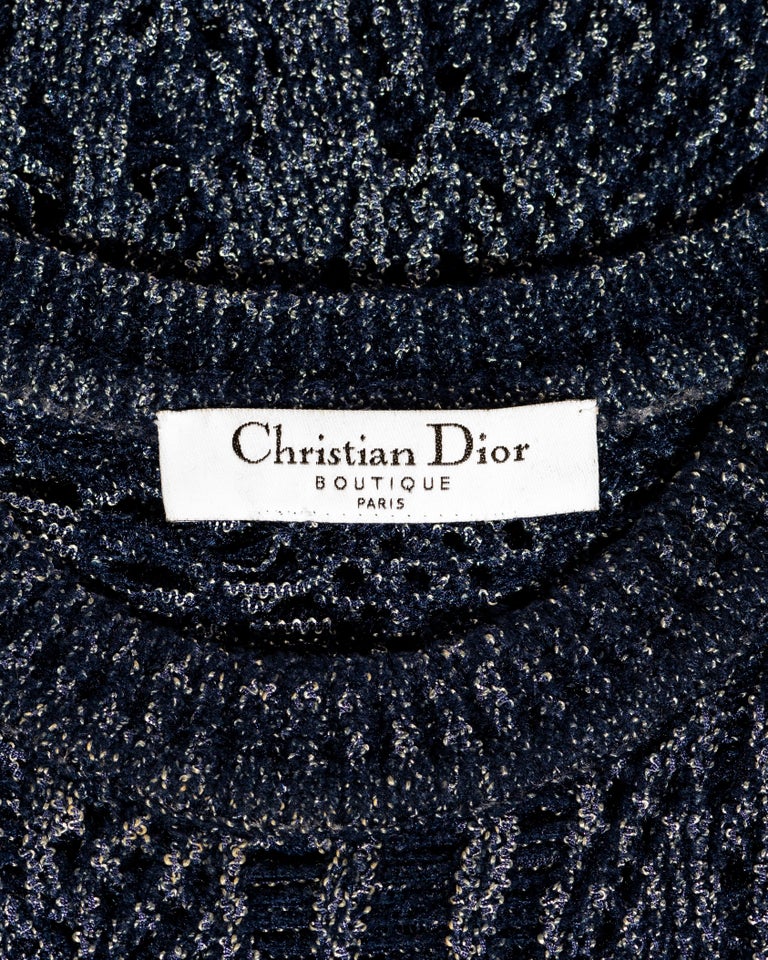 Christian Dior by John Galliano blue open-knit sleeveless bodycon dress, ss 2000 For Sale 6