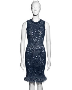 Christian Dior by John Galliano blue open-knit sleeveless bodycon dress, ss 2000