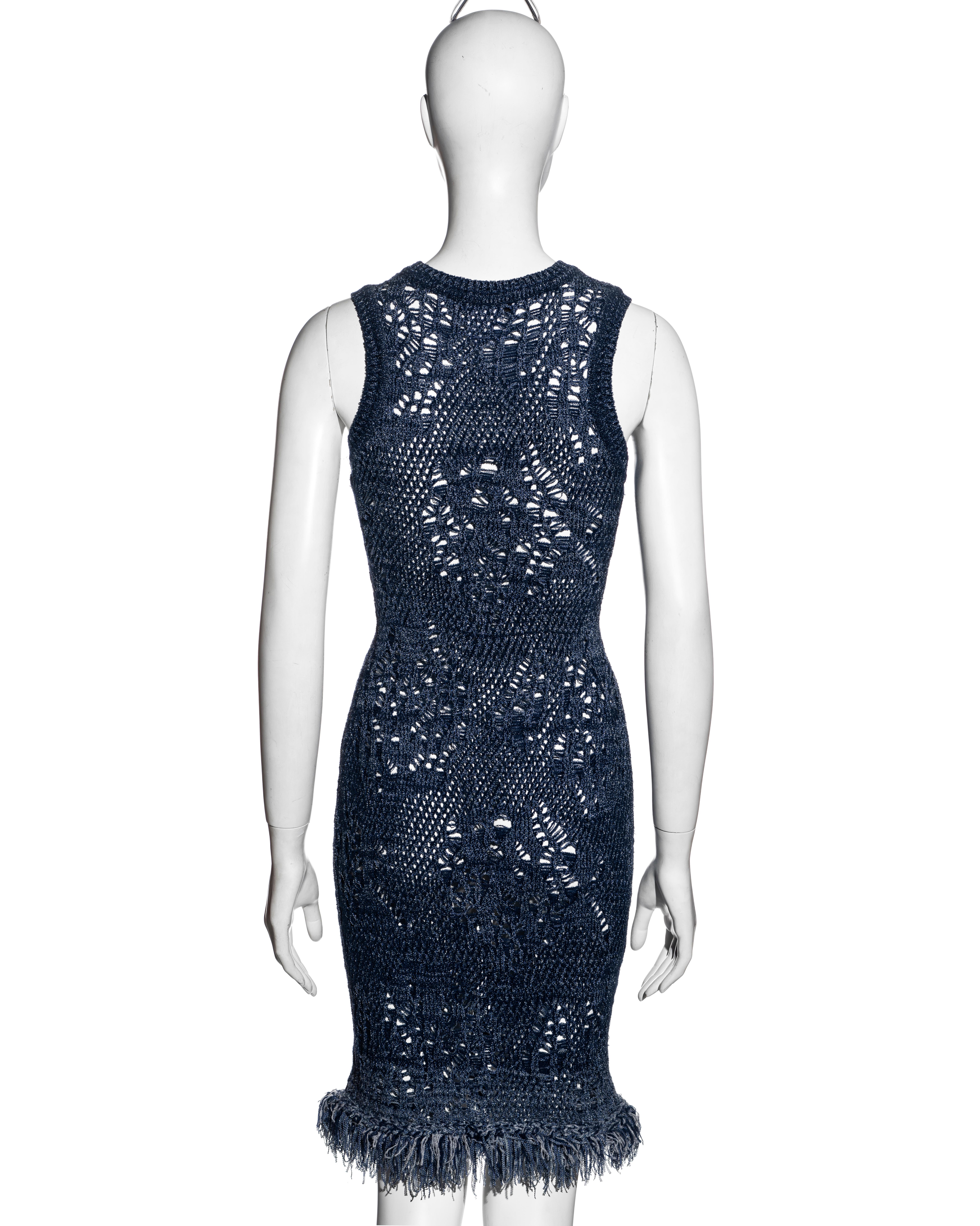 Christian Dior by John Galliano blue open-knit sleeveless bodycon dress, ss 2000 For Sale 1