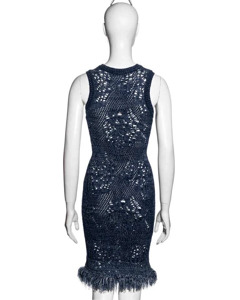 Christian Dior by John Galliano blue open-knit sleeveless bodycon dress, ss 2000 For Sale 4