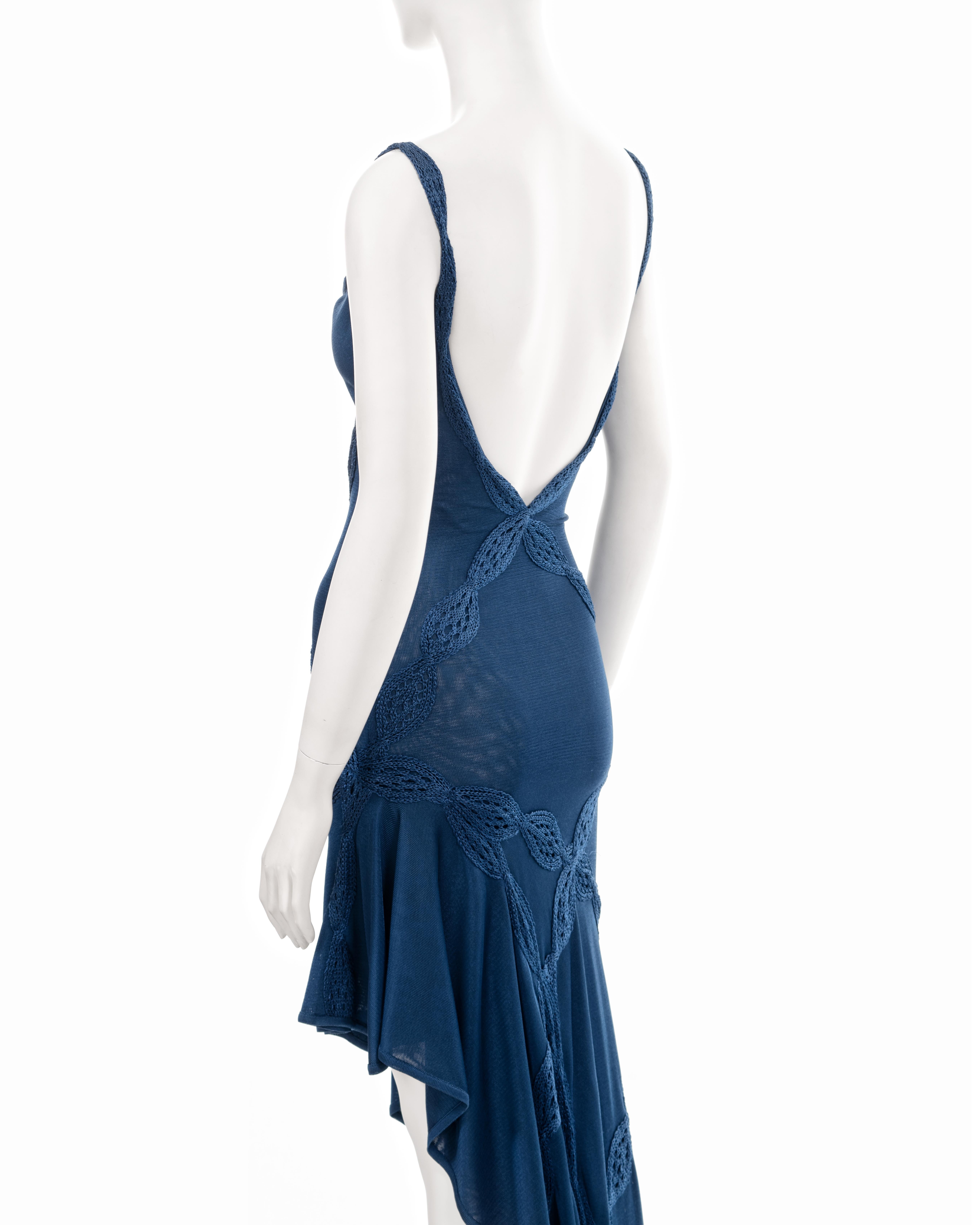 Christian Dior by John Galliano - Robe de soirée en rayonne bleue tricotée, printemps-été 2001 en vente 7