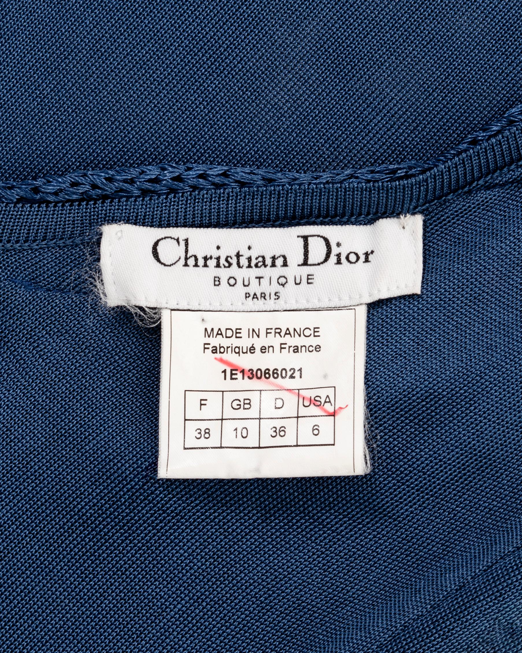 Christian Dior by John Galliano - Robe de soirée en rayonne bleue tricotée, printemps-été 2001 en vente 9