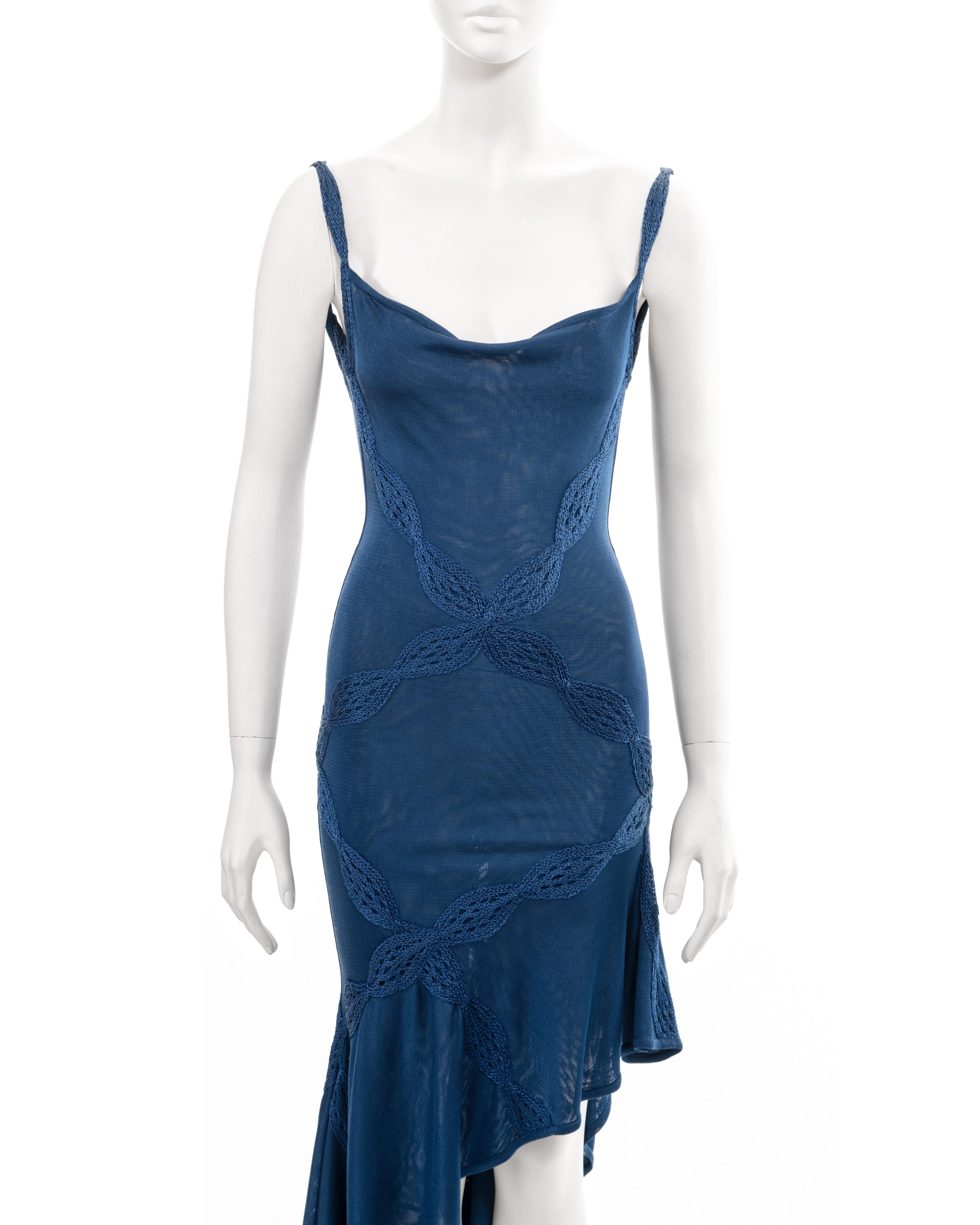 Christian Dior by John Galliano blue rayon knitted evening dress, ss 2001 In Excellent Condition For Sale In London, GB