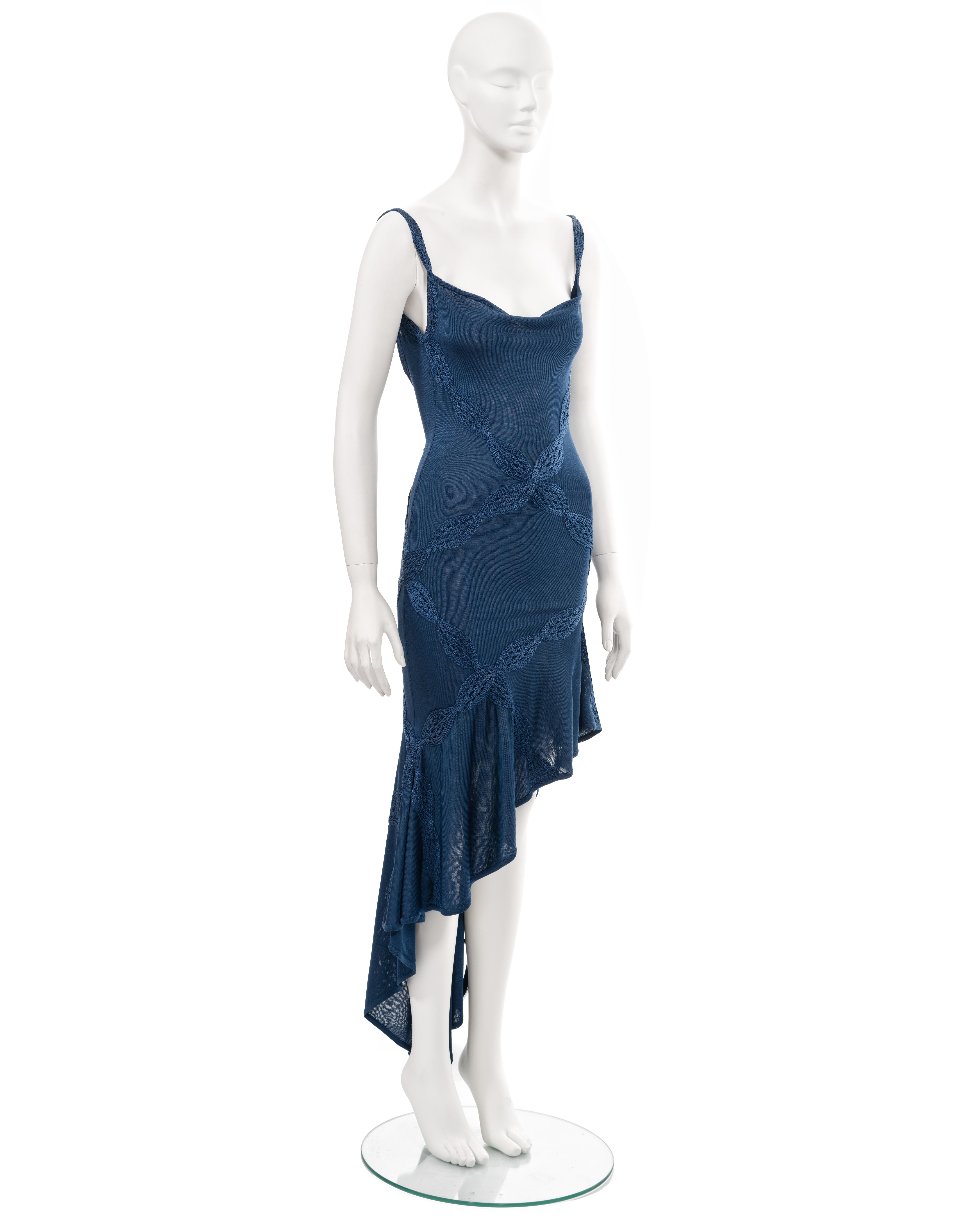 Christian Dior by John Galliano blue rayon knitted evening dress, ss 2001 For Sale 1
