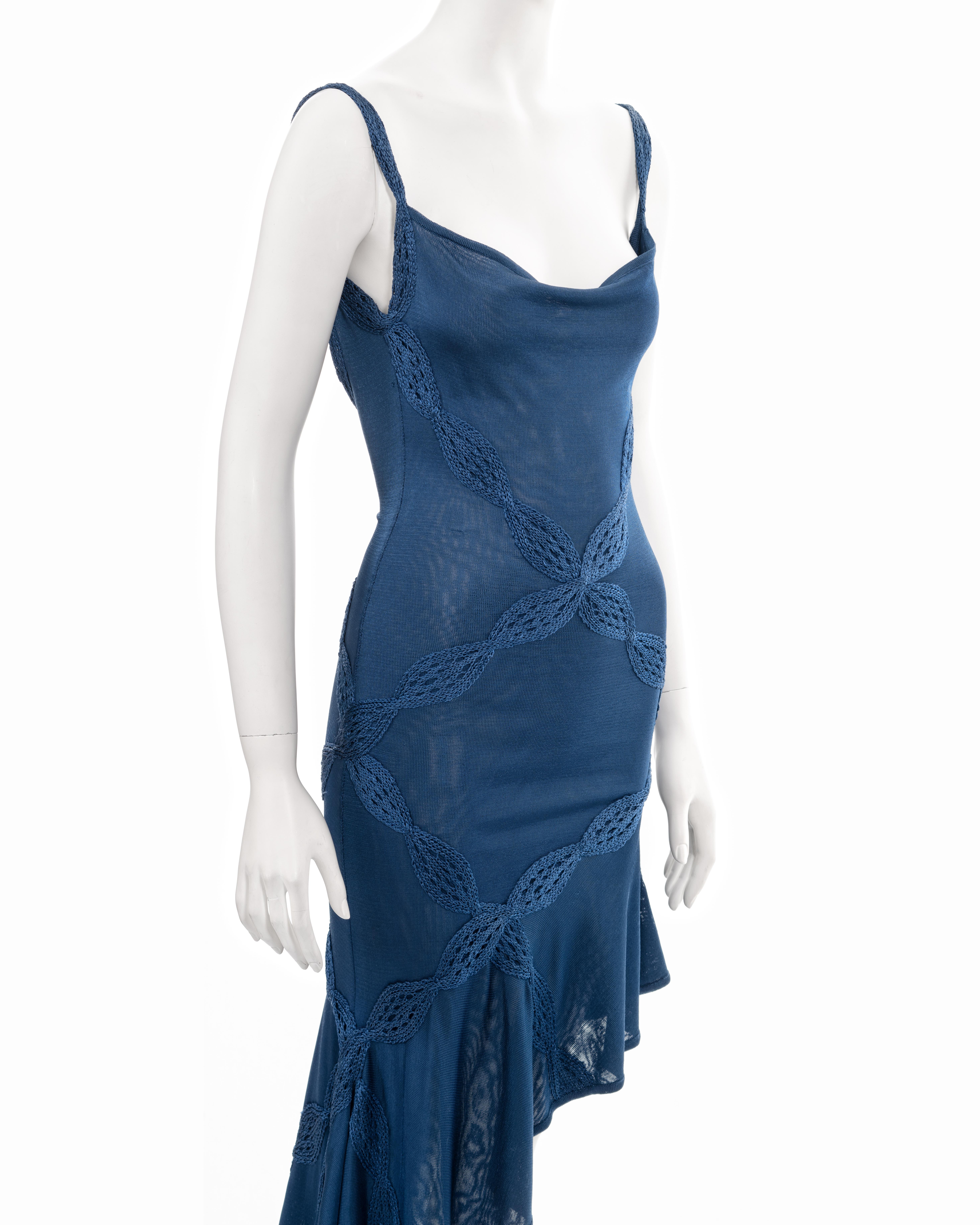 Christian Dior by John Galliano blue rayon knitted evening dress, ss 2001 2