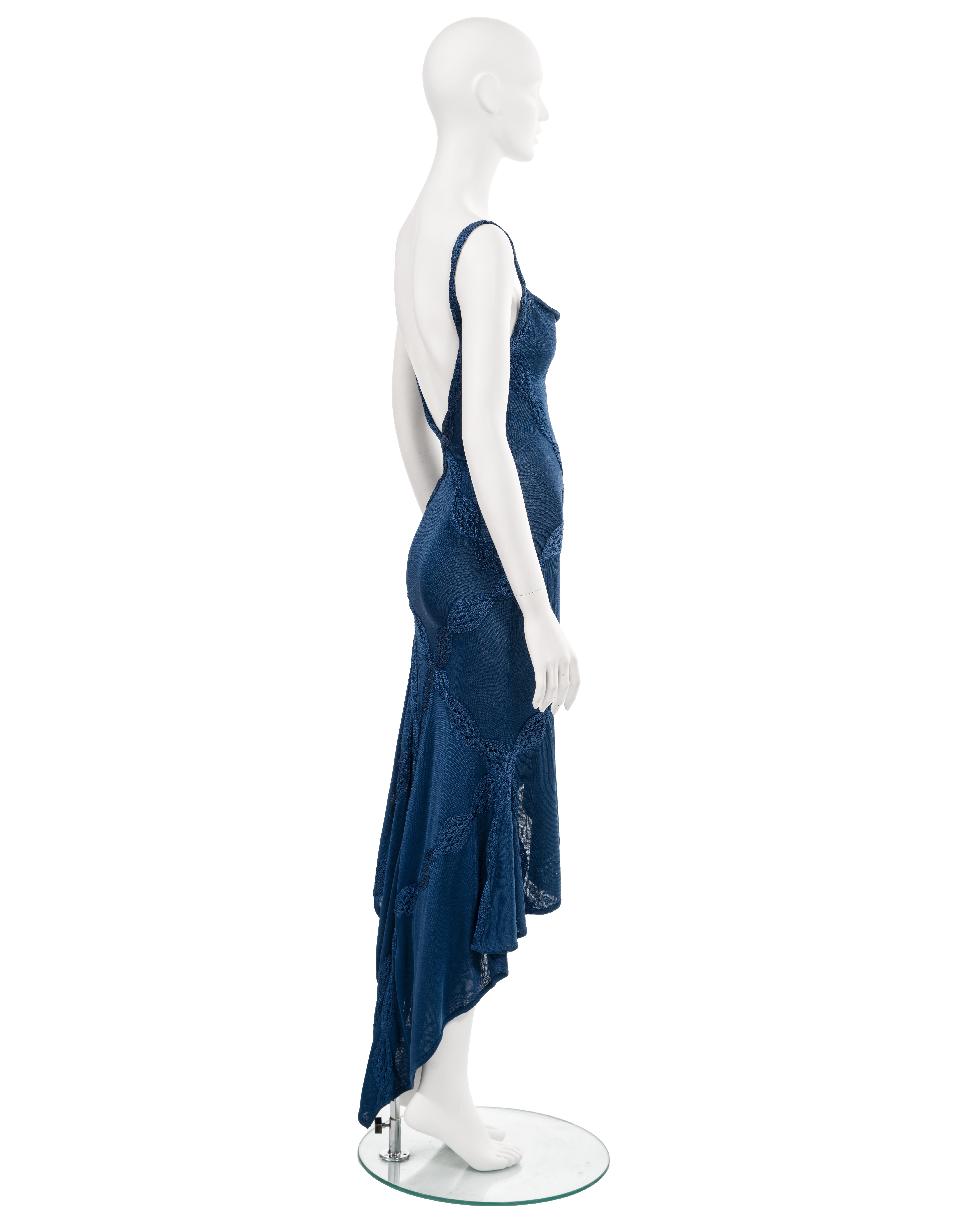 Christian Dior by John Galliano blue rayon knitted evening dress, ss 2001 For Sale 3