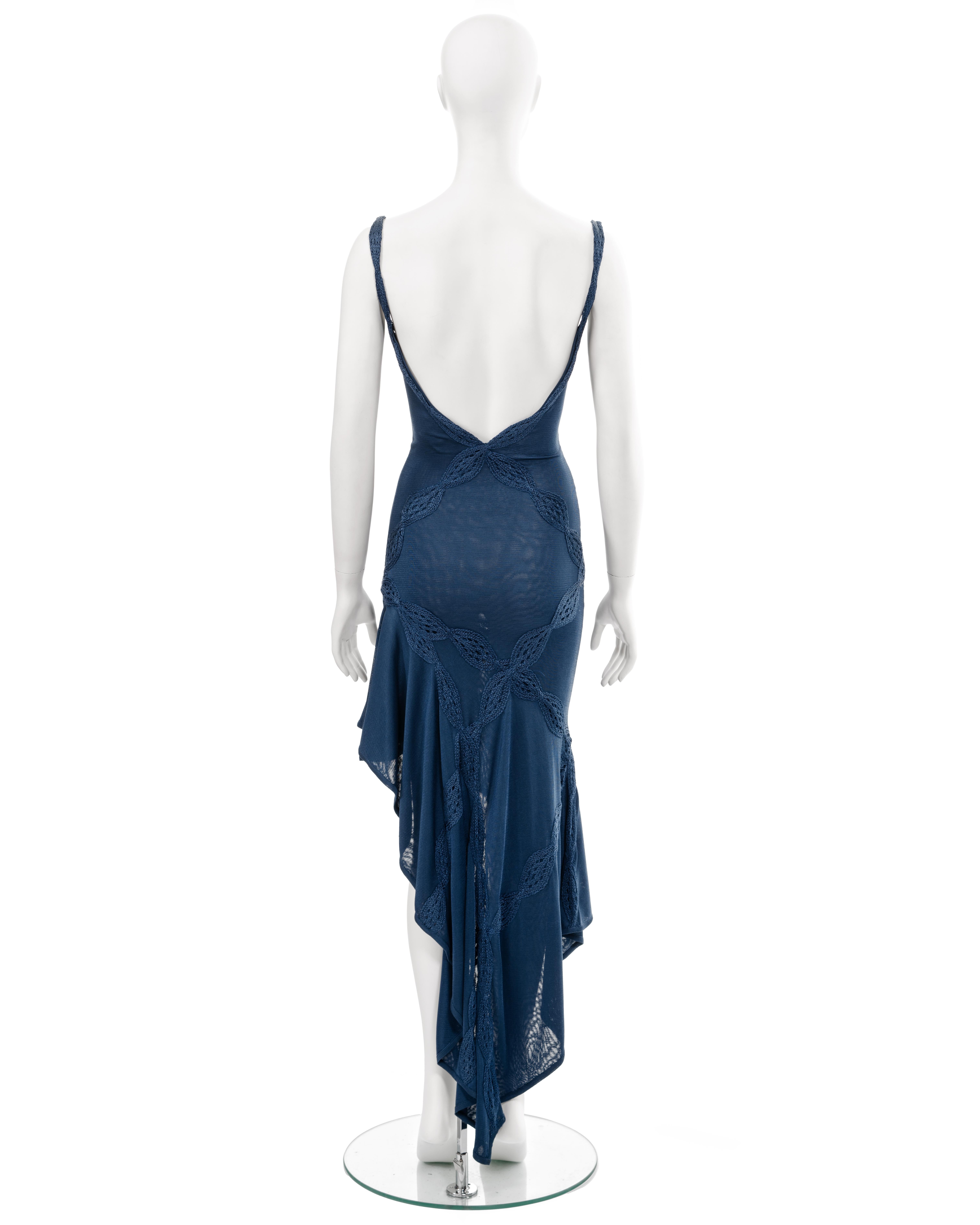 Christian Dior by John Galliano blue rayon knitted evening dress, ss 2001 For Sale 4