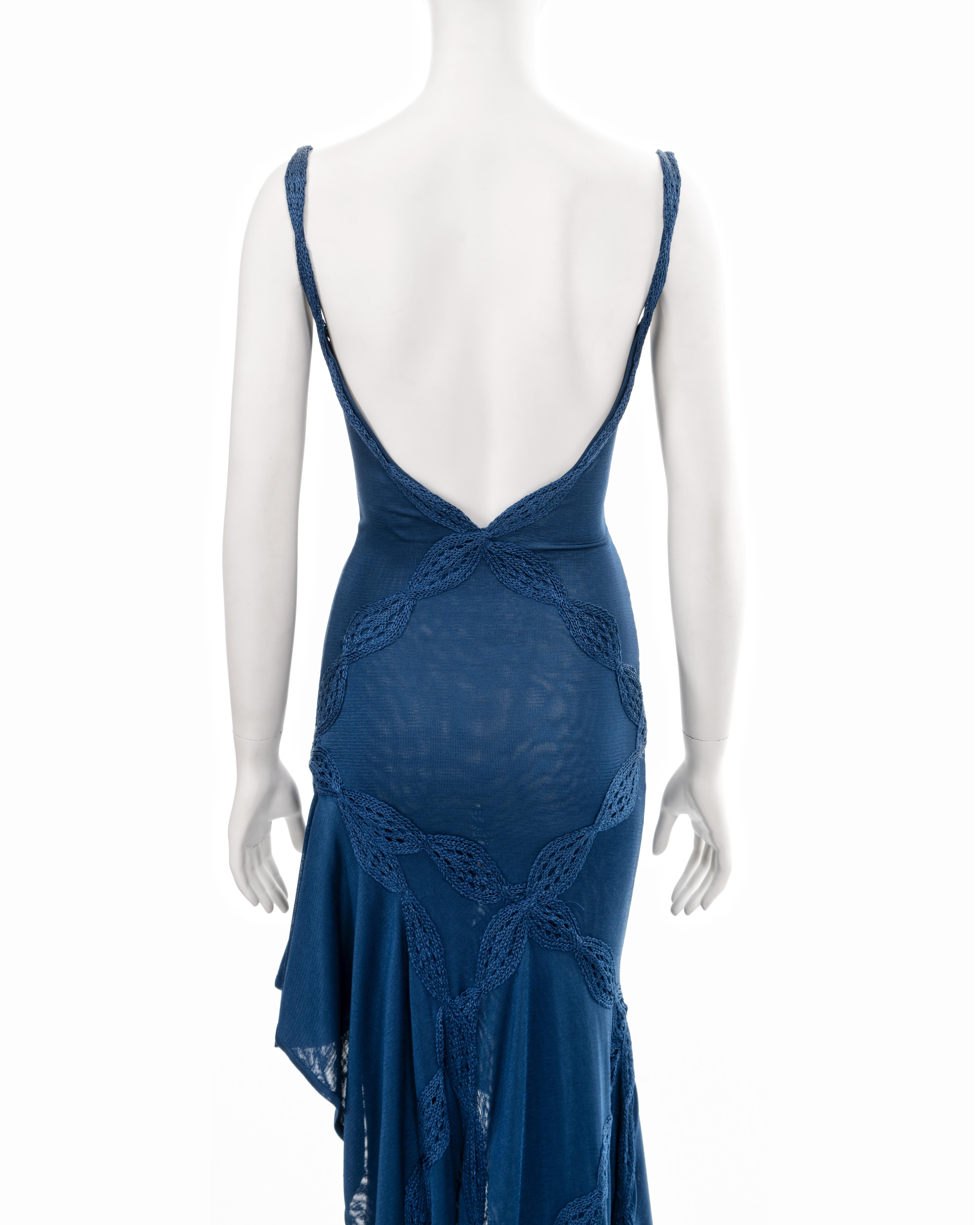 Christian Dior by John Galliano blue rayon knitted evening dress, ss 2001 For Sale 5