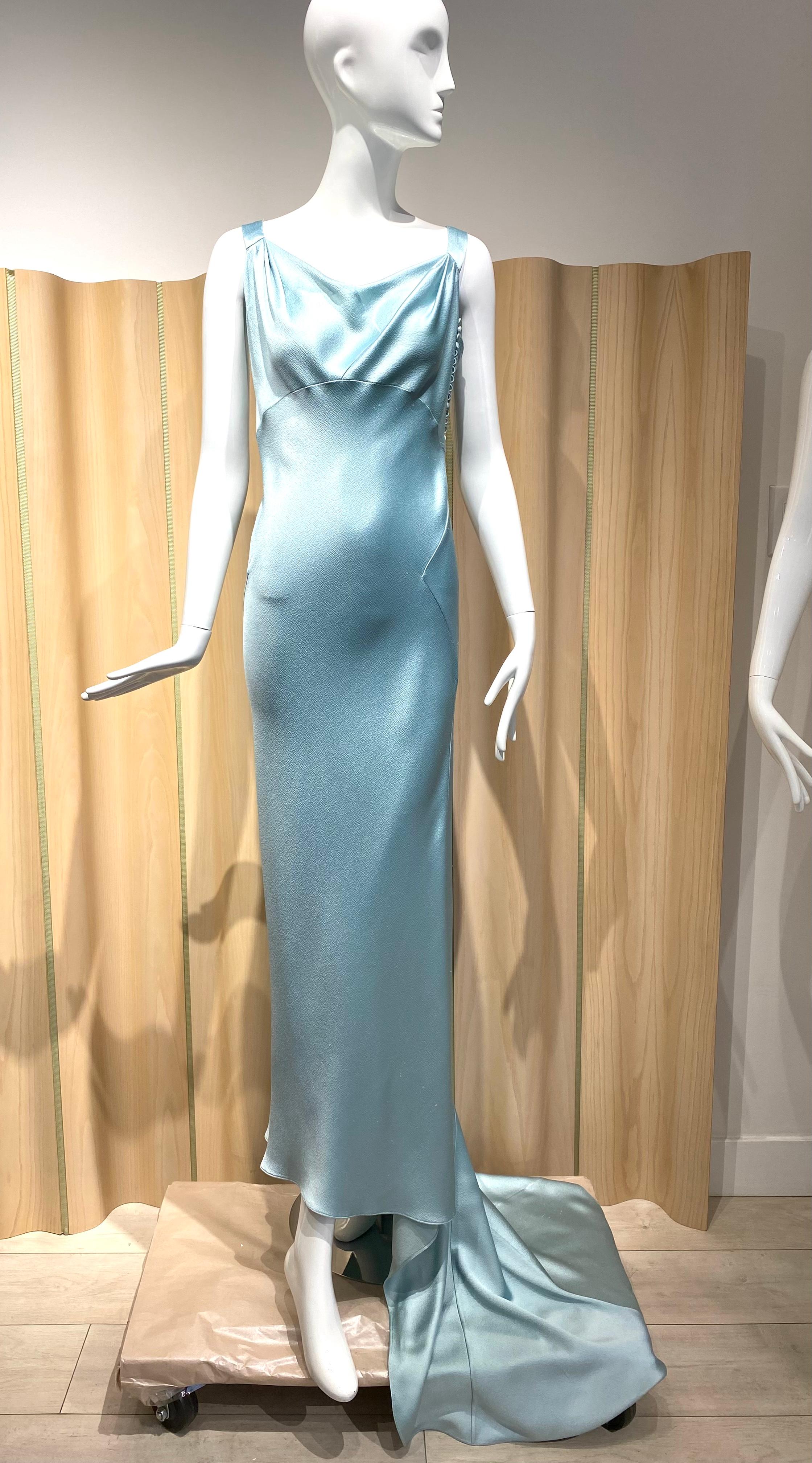 Christian Dior par John Galliano - Robe en soie bleue coupée en biais en vente 6