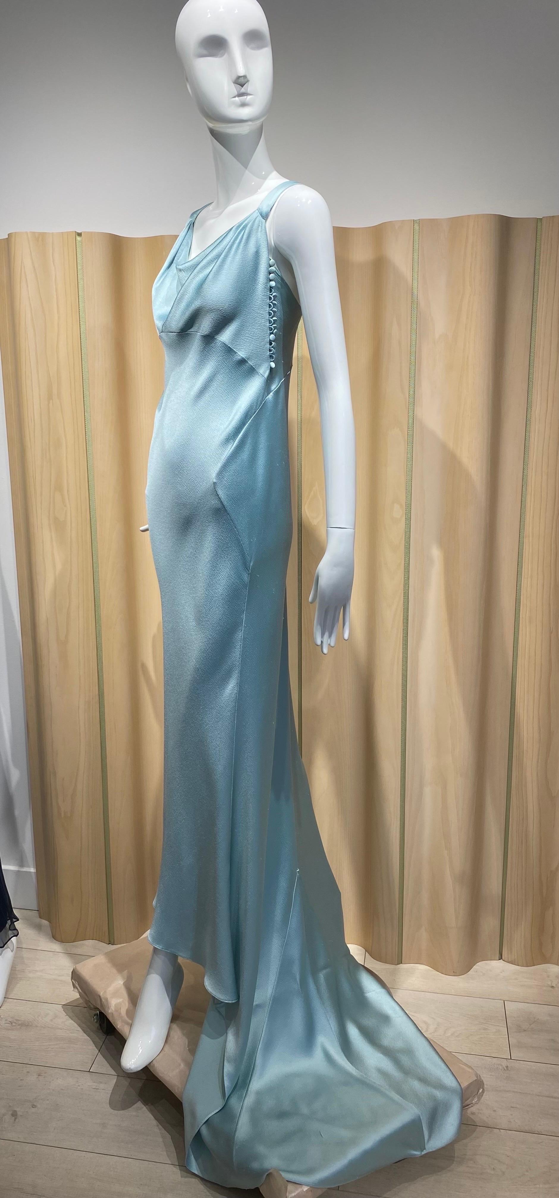 Christian Dior par John Galliano - Robe en soie bleue coupée en biais en vente 2