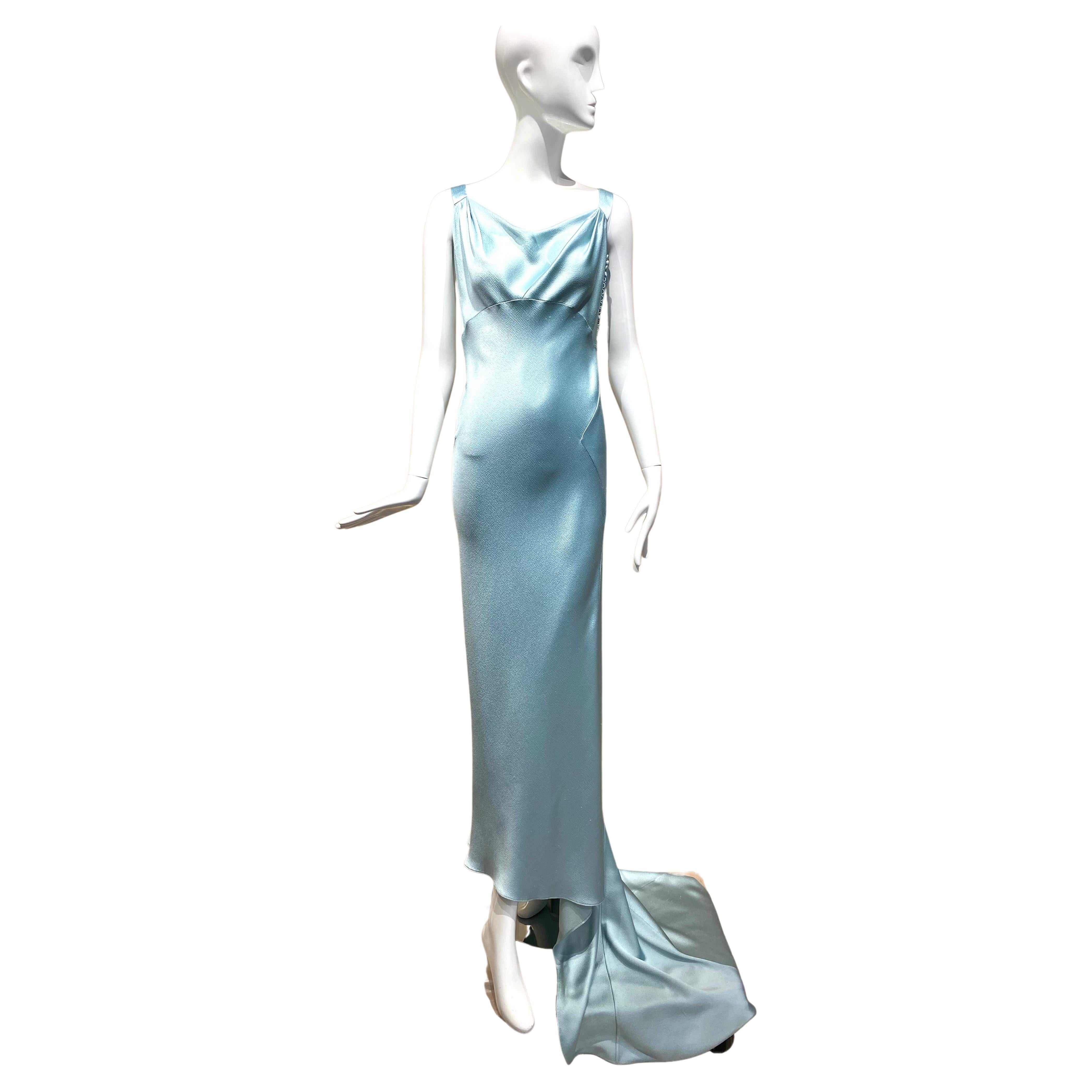 Christian Dior By John Galliano Blaues schräg geschnittenes Seidenkleid im Angebot