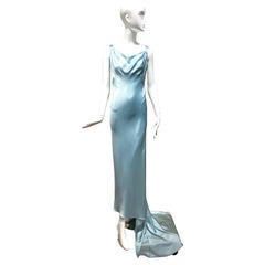 Retro Christian Dior By John Galliano Blue silk Bias cut gown