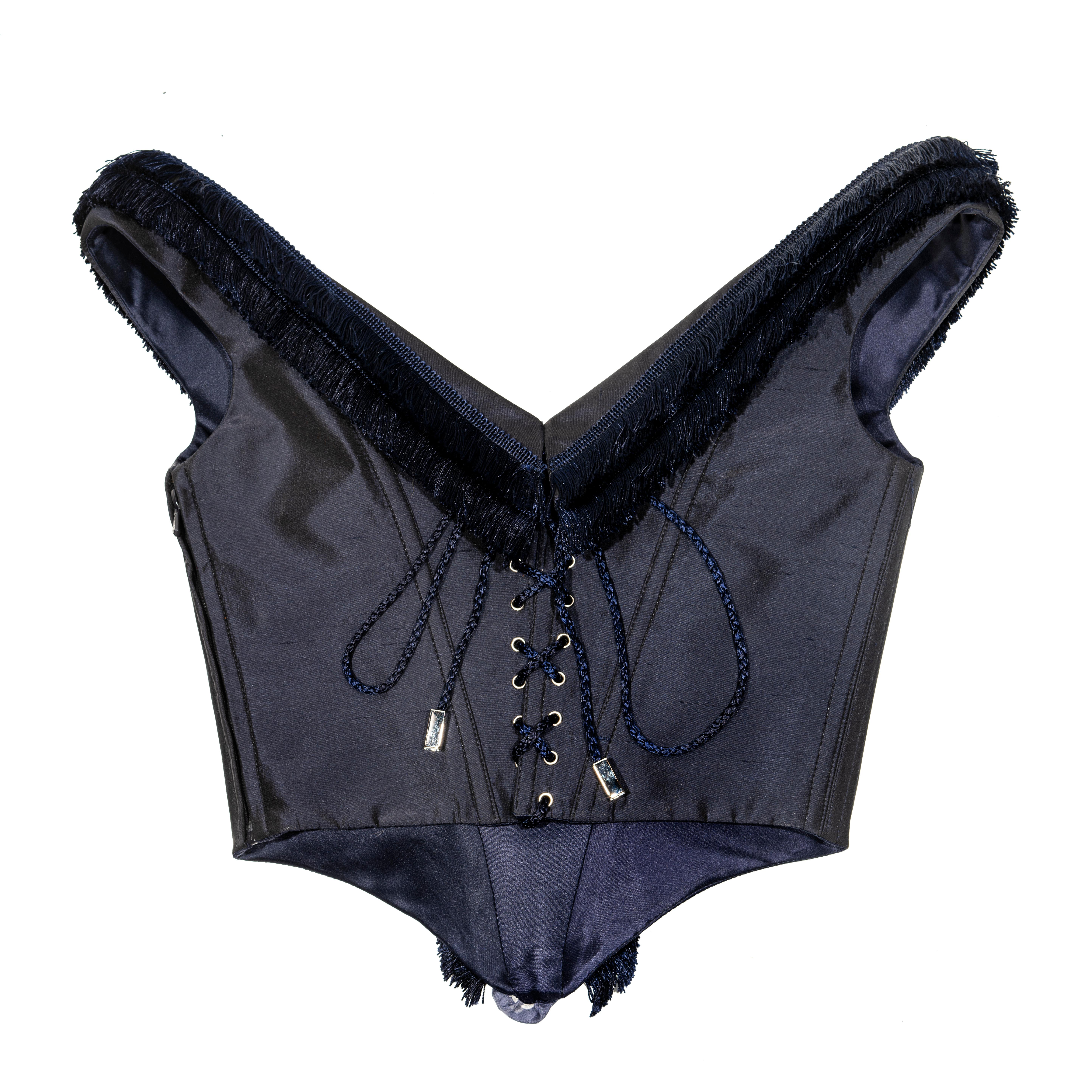 Noir corset en soie bleue Christian Dior par John Galliano, A/H 2001 en vente