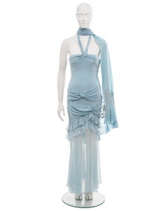 Christian Dior by John Galliano blue silk halter neck evening dress, ss 2004