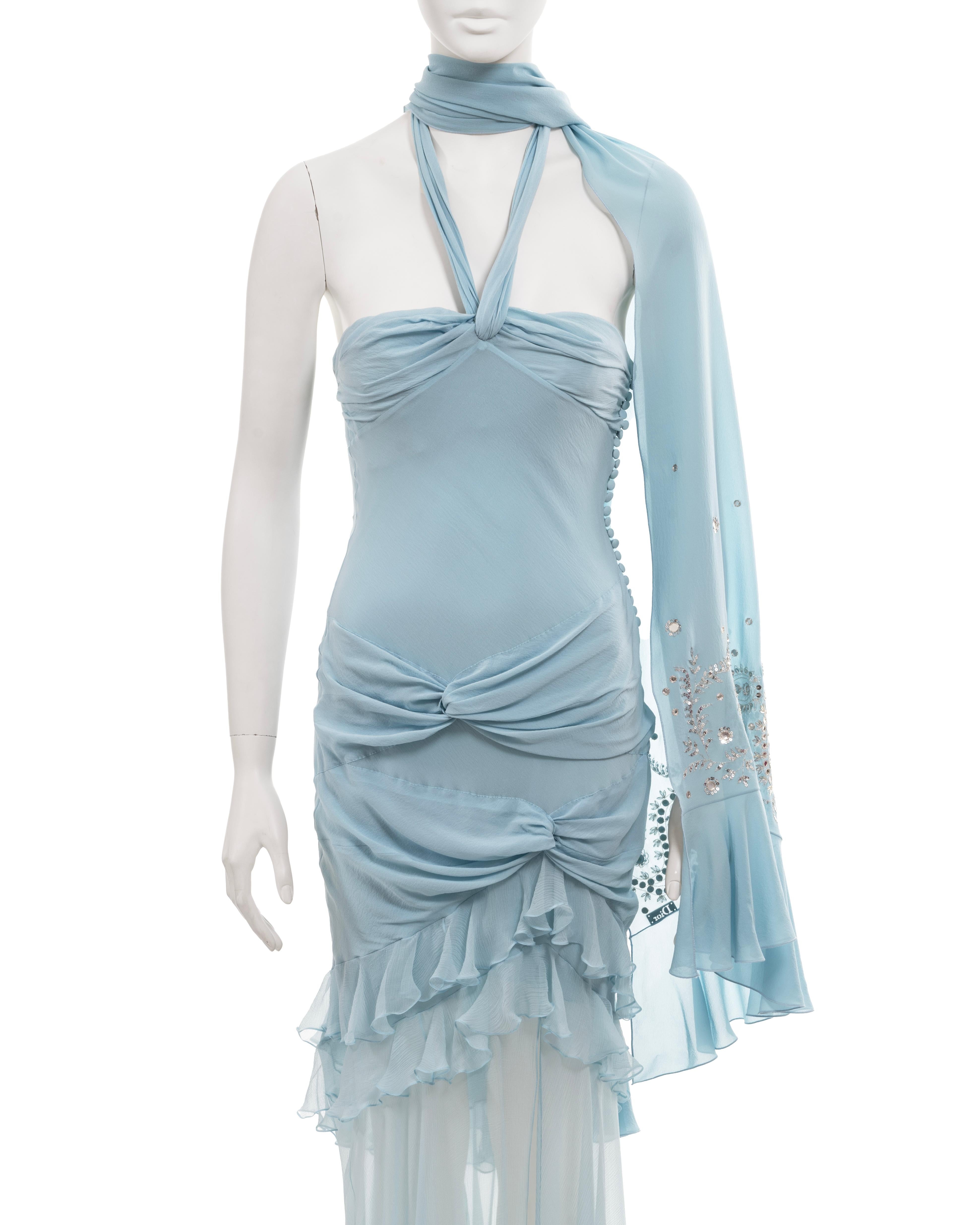 Christian Dior by John Galliano blue silk halter neck evening dress, ss 2004 In Excellent Condition In London, GB