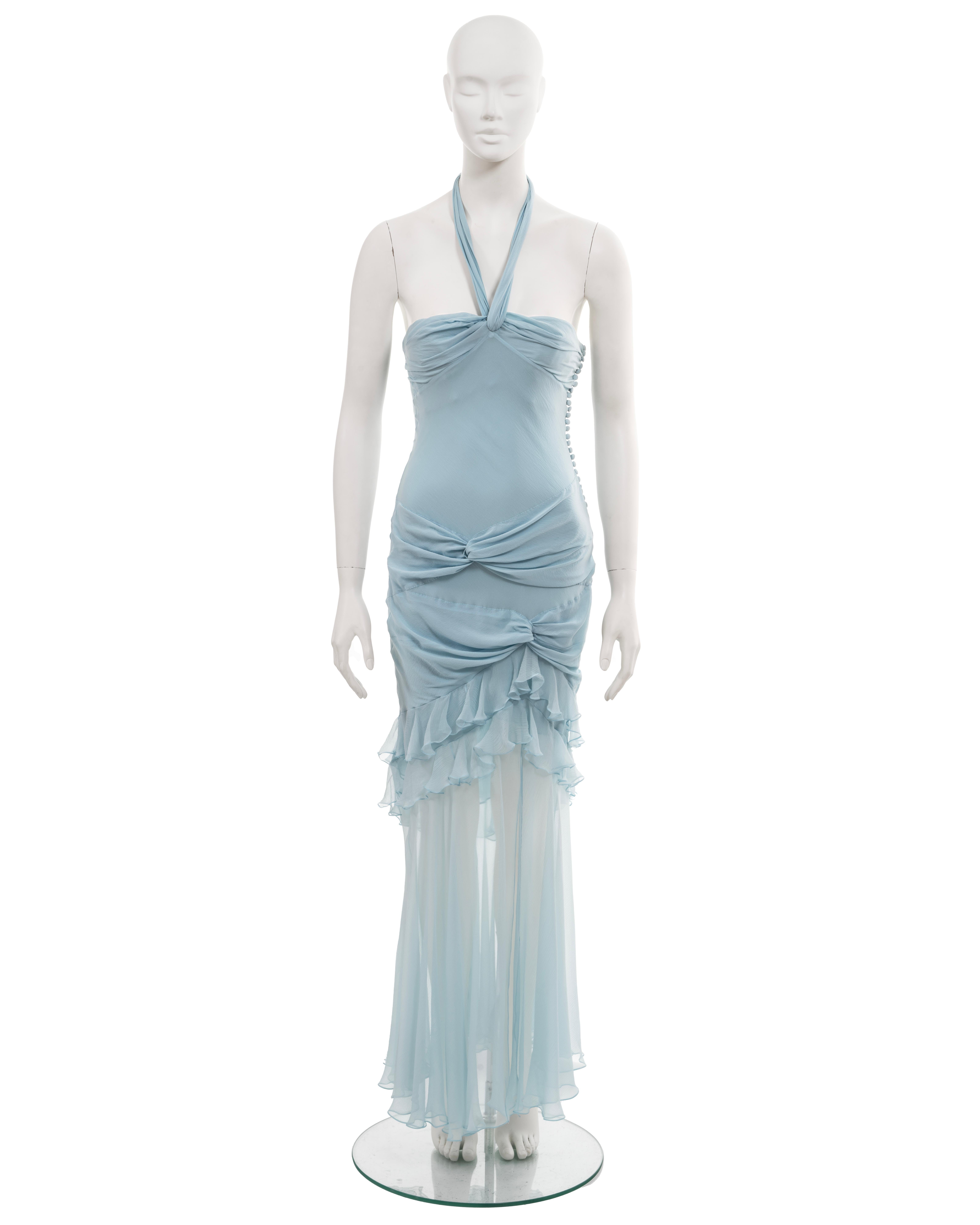Women's Christian Dior by John Galliano blue silk halter neck evening dress, ss 2004