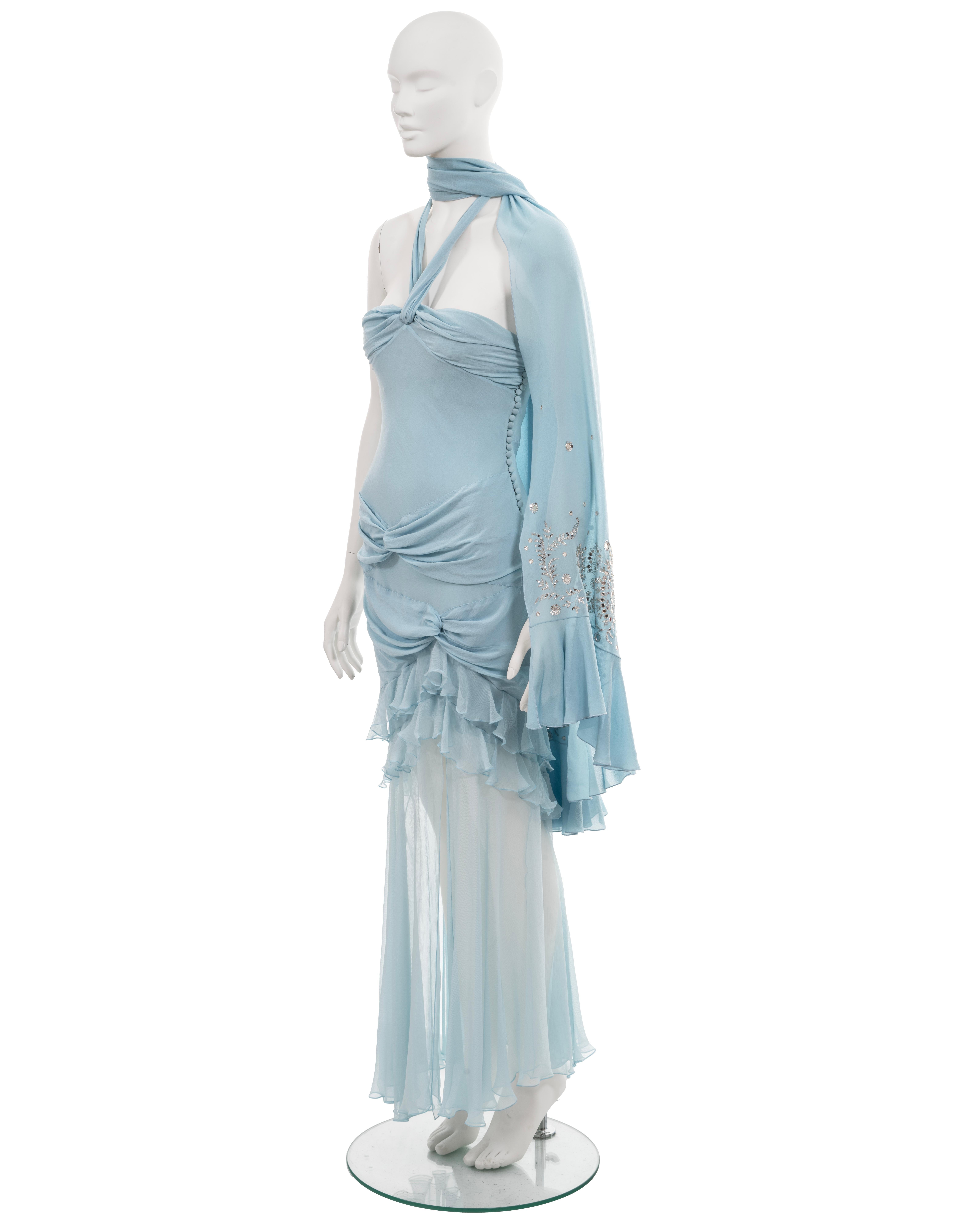 Christian Dior by John Galliano blue silk halter neck evening dress, ss 2004 2