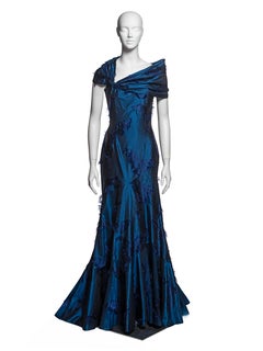 Christian Dior by John Galliano Blue Silk Jacquard Evening Dress, FW 1999