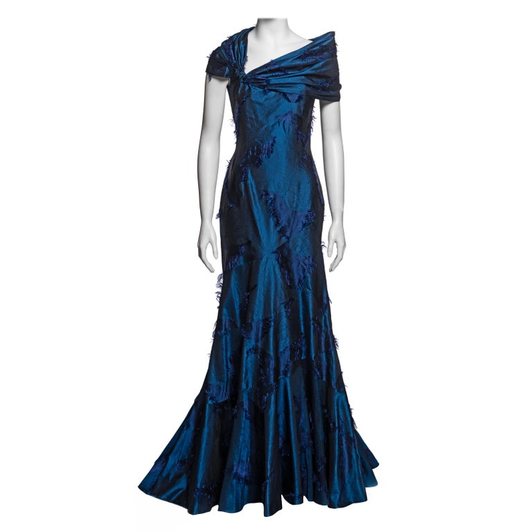 Christian Dior by John Galliano Blue Silk Jacquard Evening Dress, FW 1999  For Sale at 1stDibs
