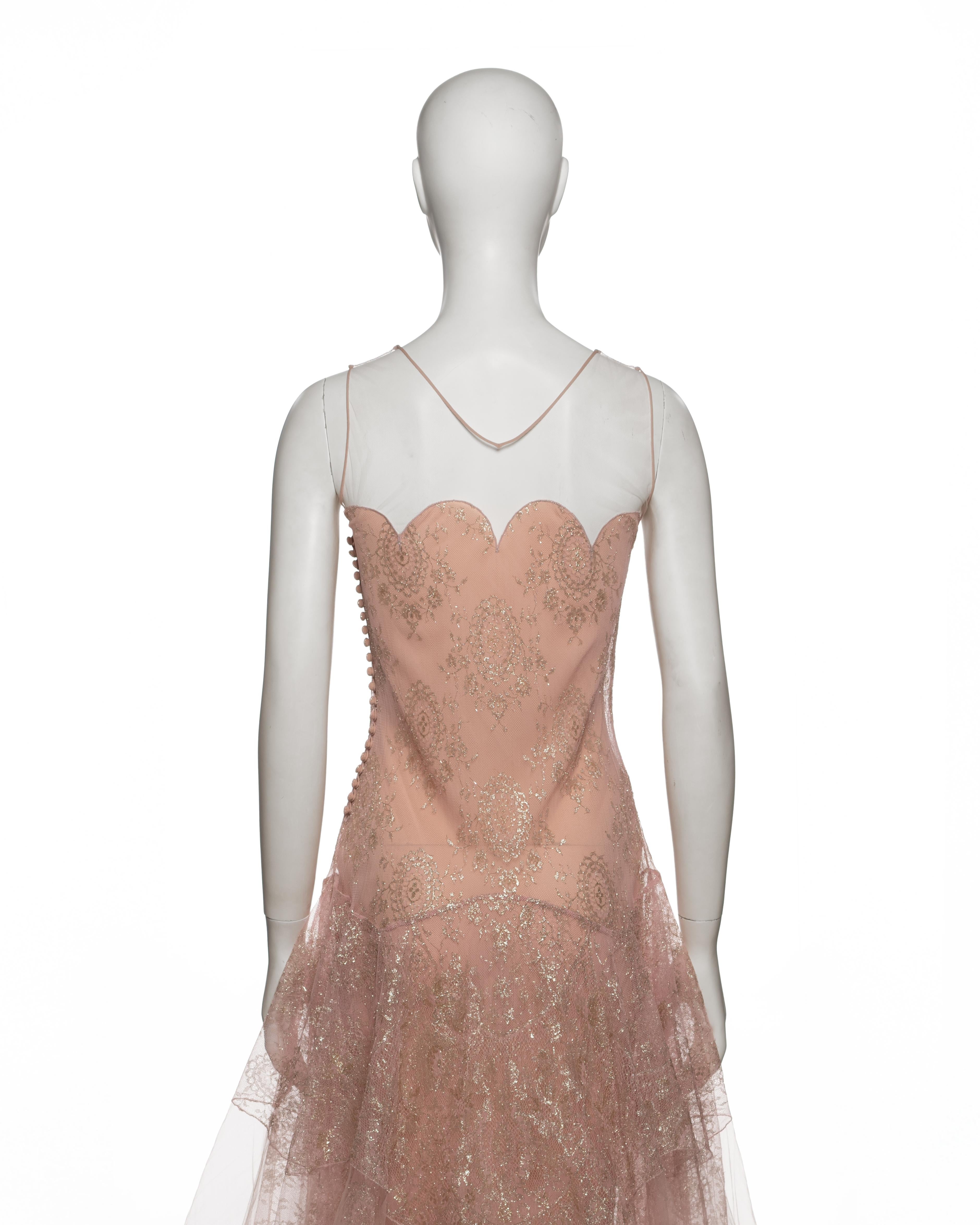 Christian Dior by John Galliano Blush Lace Tulle Evening Dress, FW 2002 For Sale 6