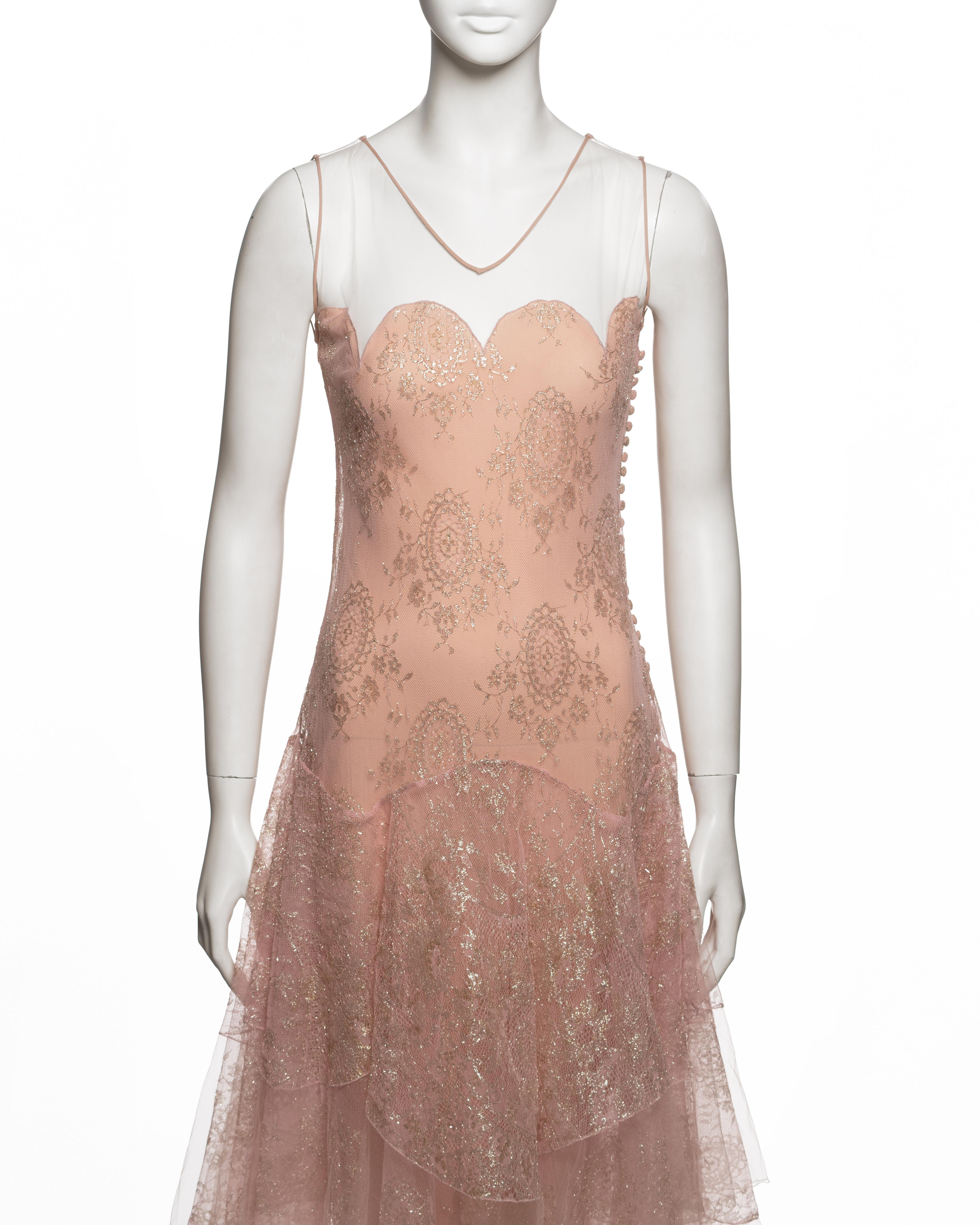 Christian Dior by John Galliano Blush Lace Tulle Evening Dress, FW 2002 In Excellent Condition For Sale In London, GB